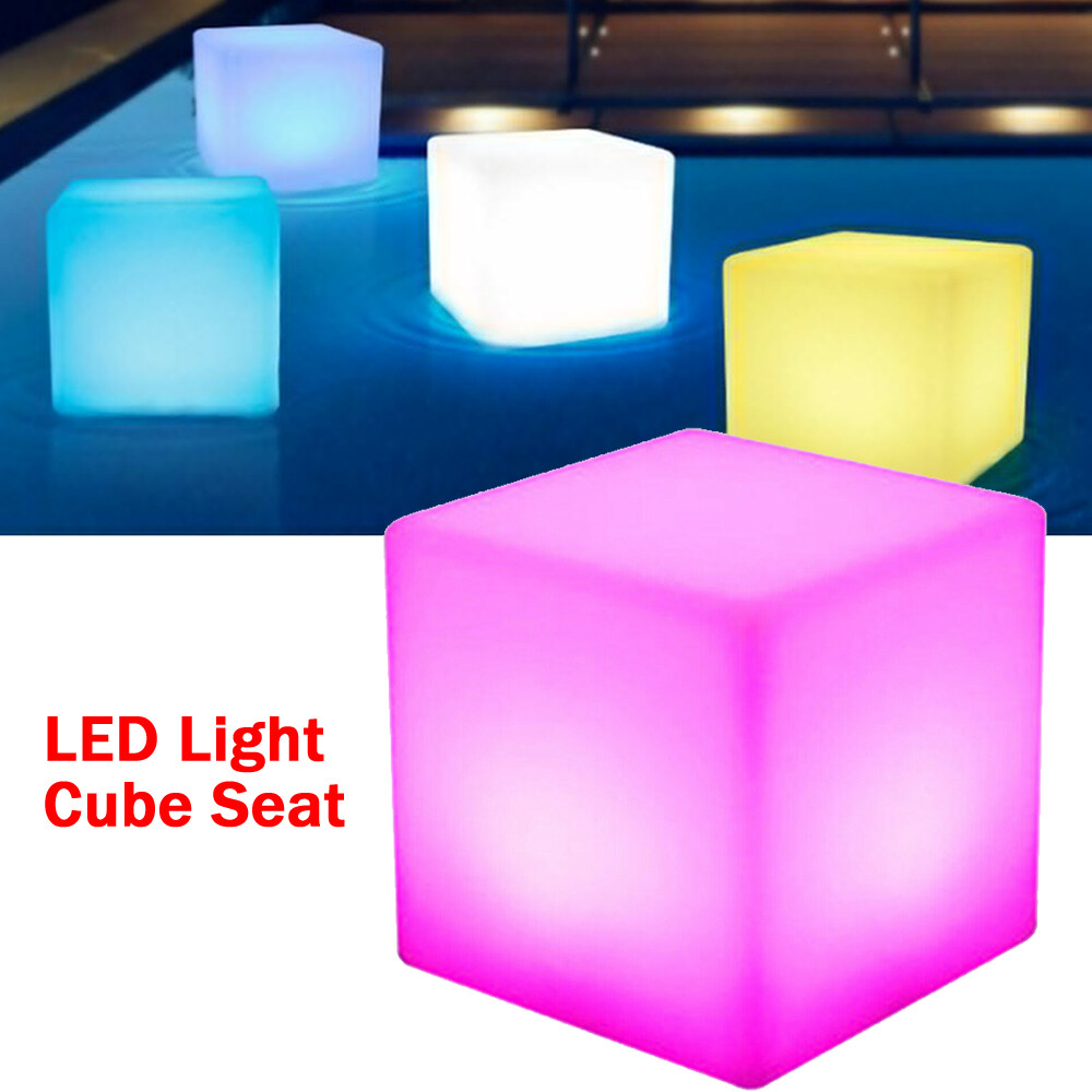 17″ LED Cube Light Pub Bar Stool W/Remote Control 16 RGB Colors Changing Chair