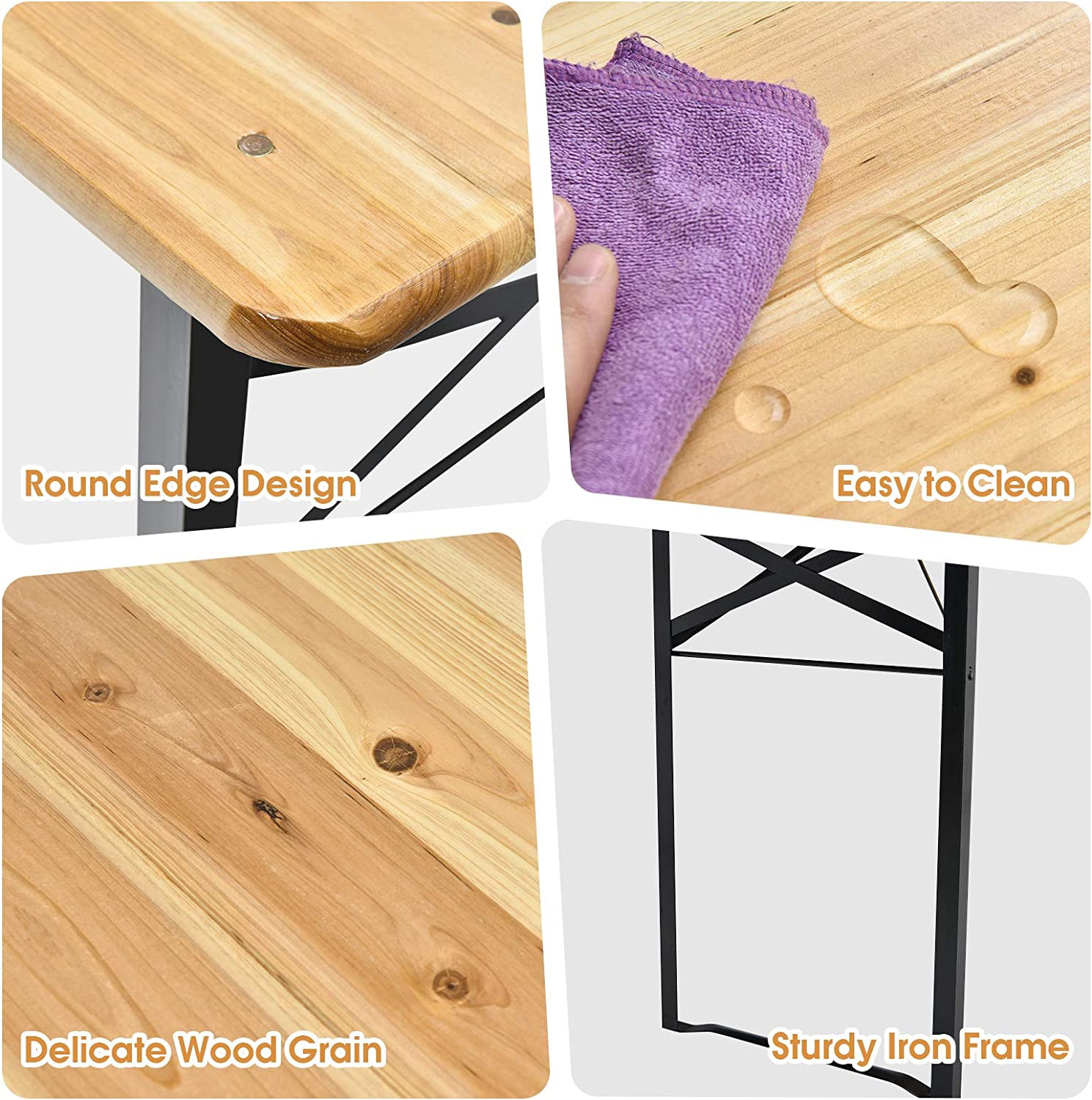 Rustic 3-Piece Fir Wood Dining Set for Patio, Garden, and Camping Use