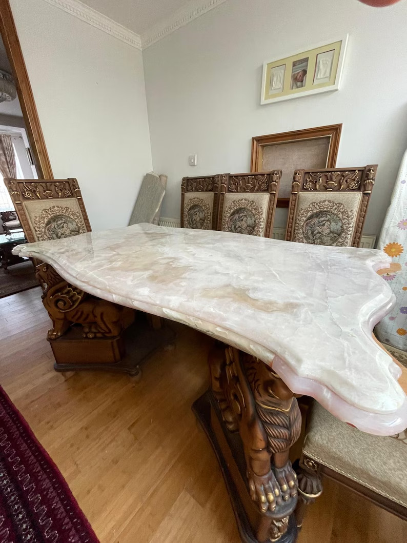Luxury Pure White/ Pink Blossom Onyx Dining Table/ Coffee Table