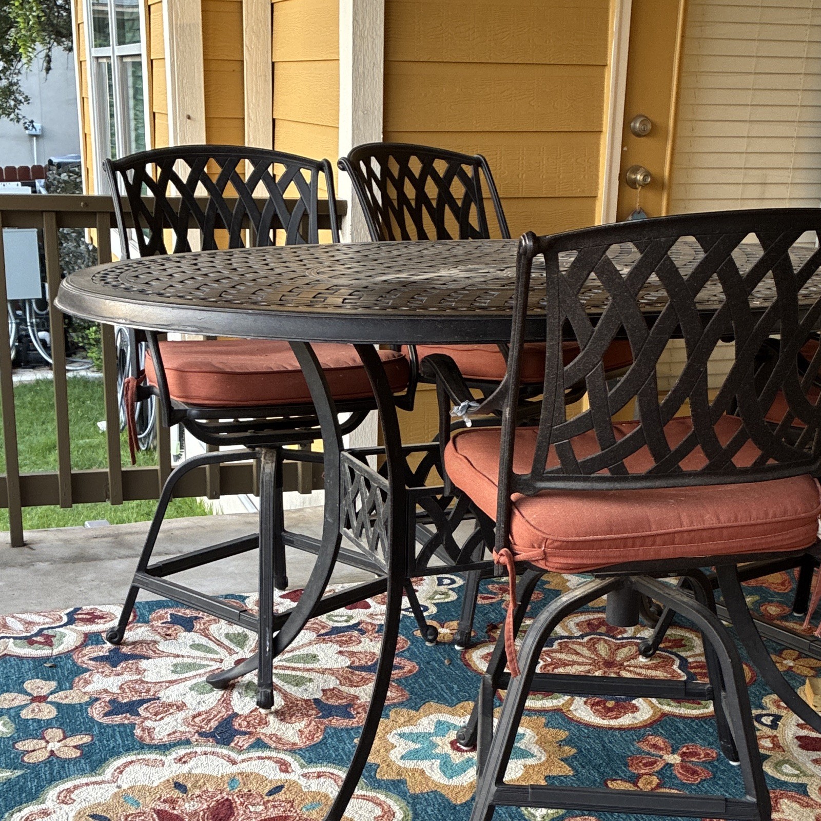 Metal oval Patio Dining w/ Black Table, 6 Chairs Cushions Inc. SATx or local