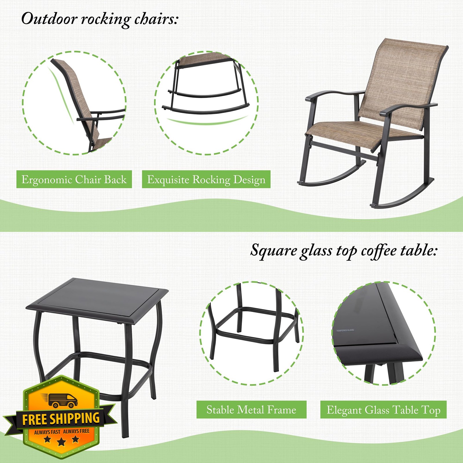 Shintenchi Rocking Chair Set Coffee with Table