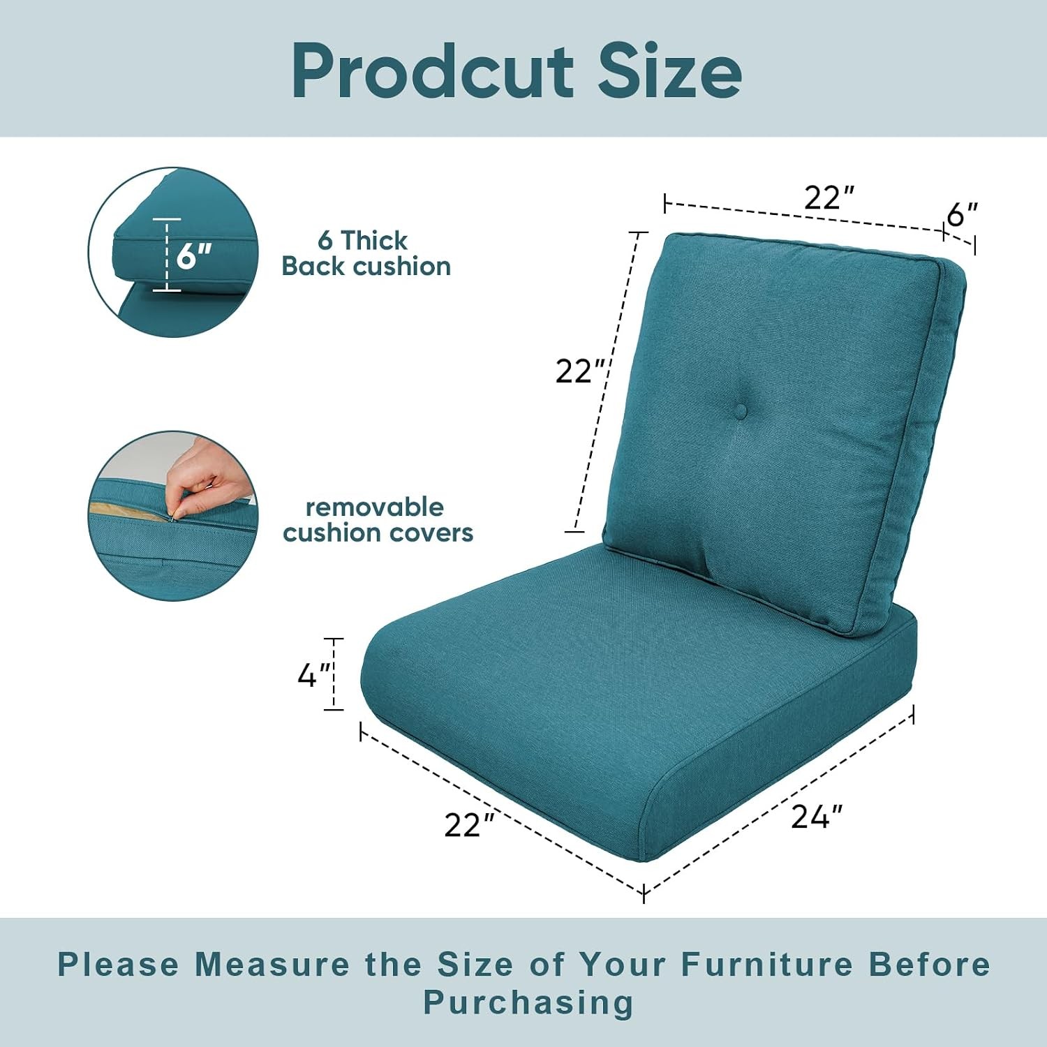 Outdoor Chair Cushions for Patio Furniture – 1 Pack Outside High Back Thick