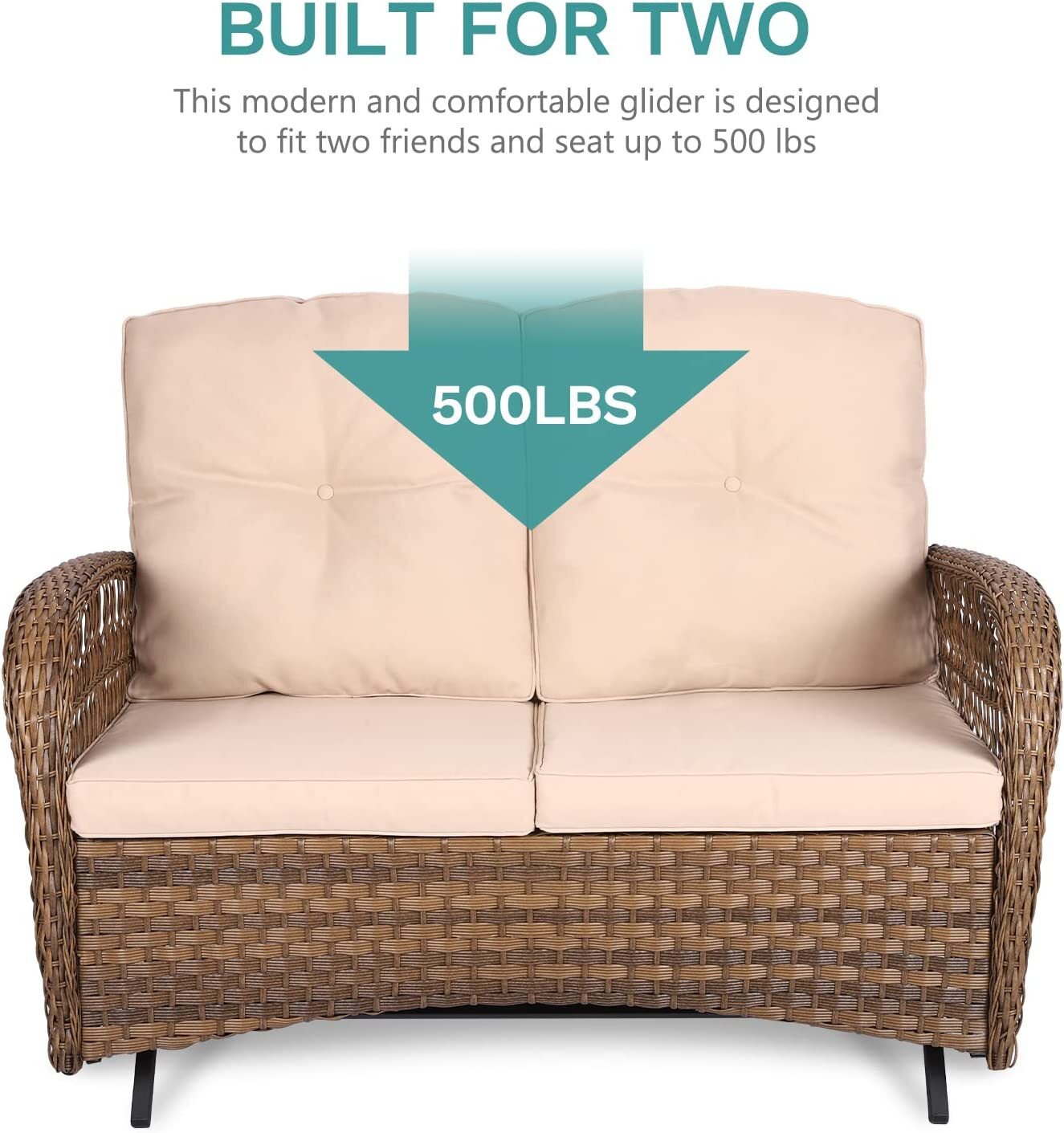 2PCS Outdoor Wicker Patio Glider Rocker Set 2-Person W/ Loveseat Coffee Table