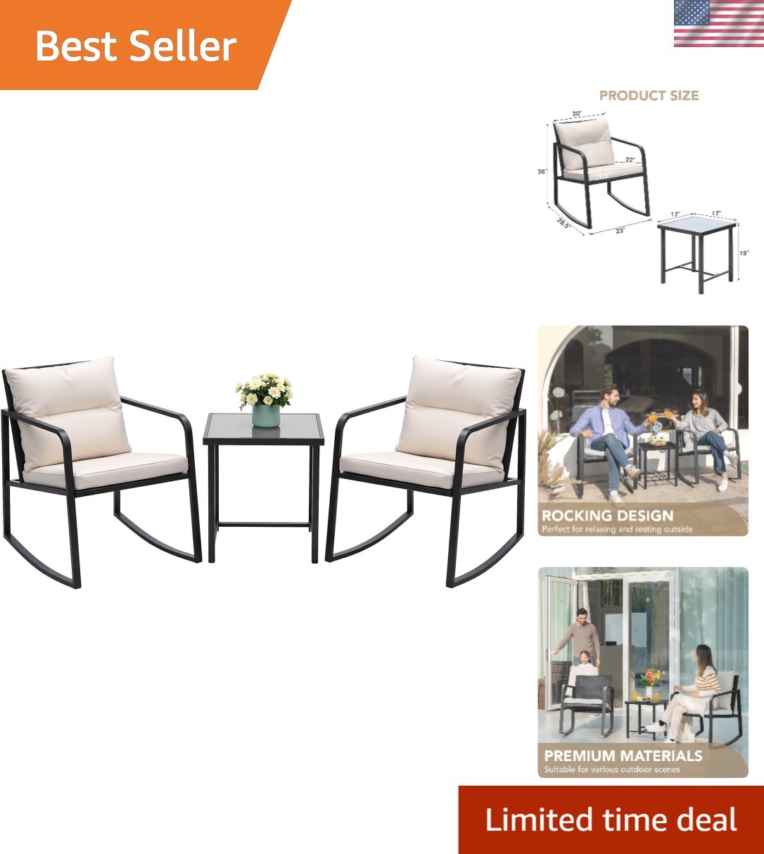 Comfortable 3-Piece Rocking Bistro Set – Stylish Wicker Outdoor Furniture