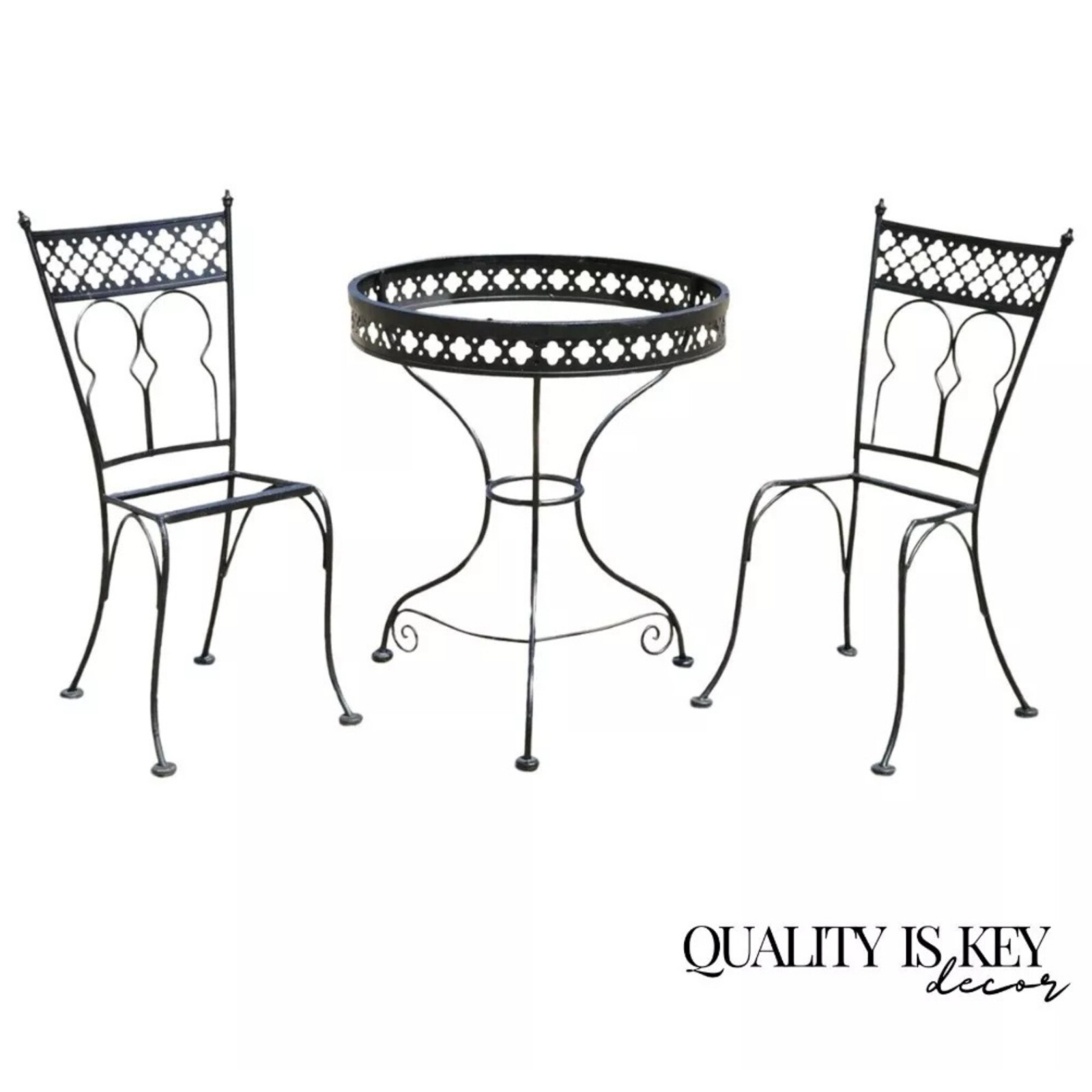 Vintage Salterini Style Wrought Iron Small Garden Patio Bistro Dining Set – 3 pc