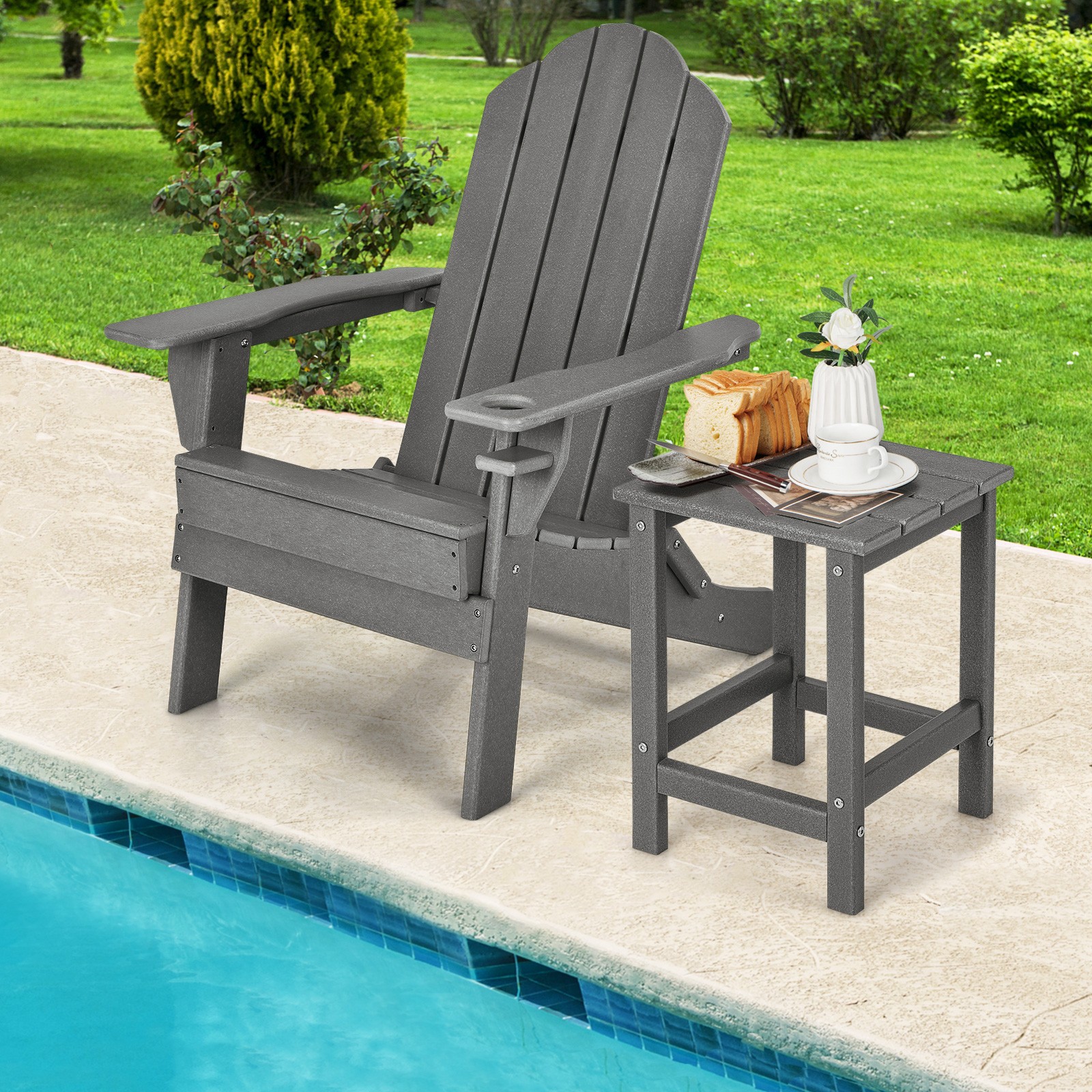 14″ Patio Adirondack Side End Table HDPE Square Weather Resistant Garden Grey