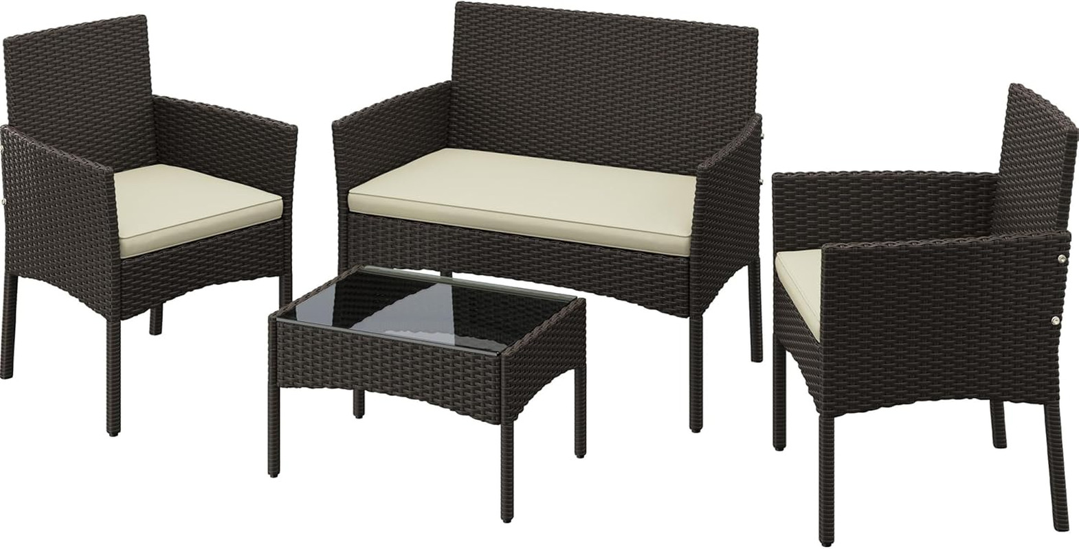 Patio Furniture Set 4 Pieces Conversation Sets, Rattan Chair Wicker Set Loveseat
