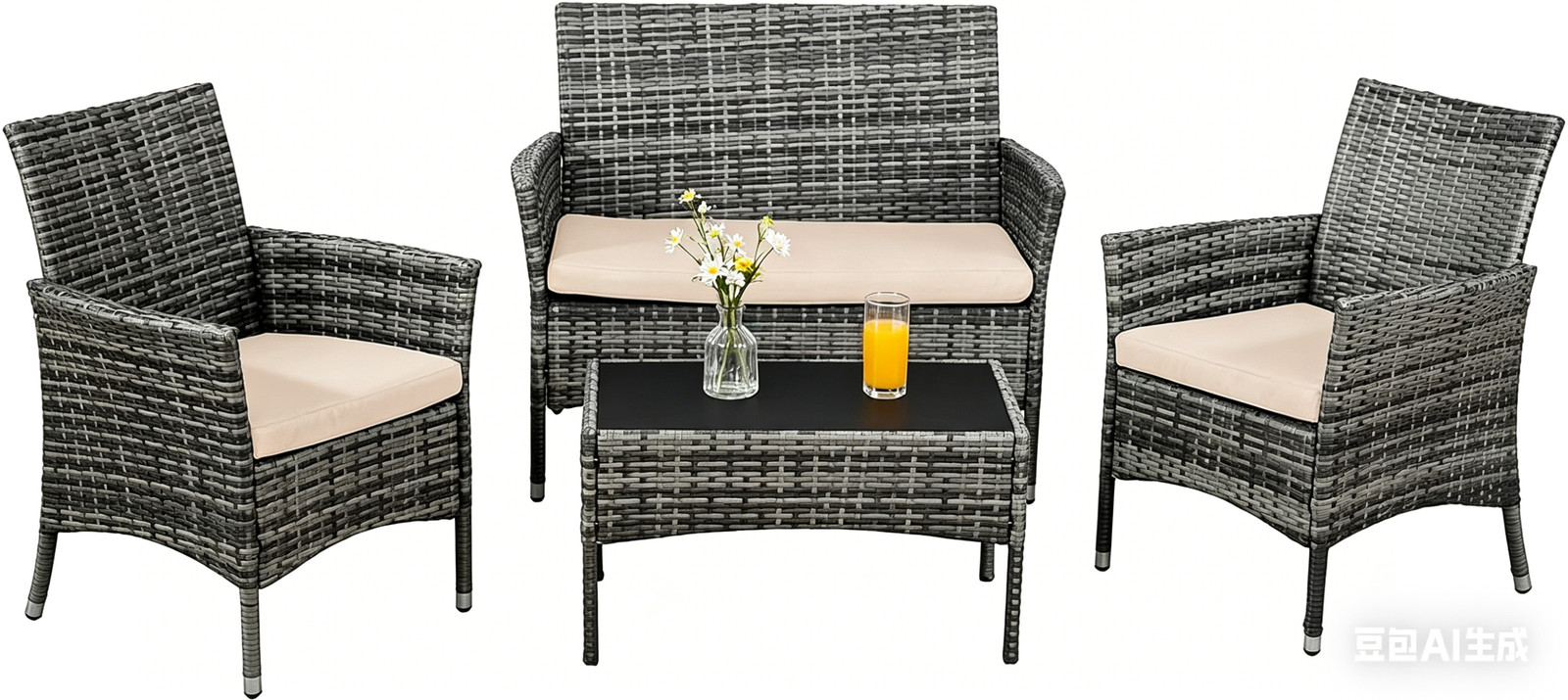 4PCS Wicker Patio Furniture Set | Patio Set with Rattan Chairs & Coffee Table