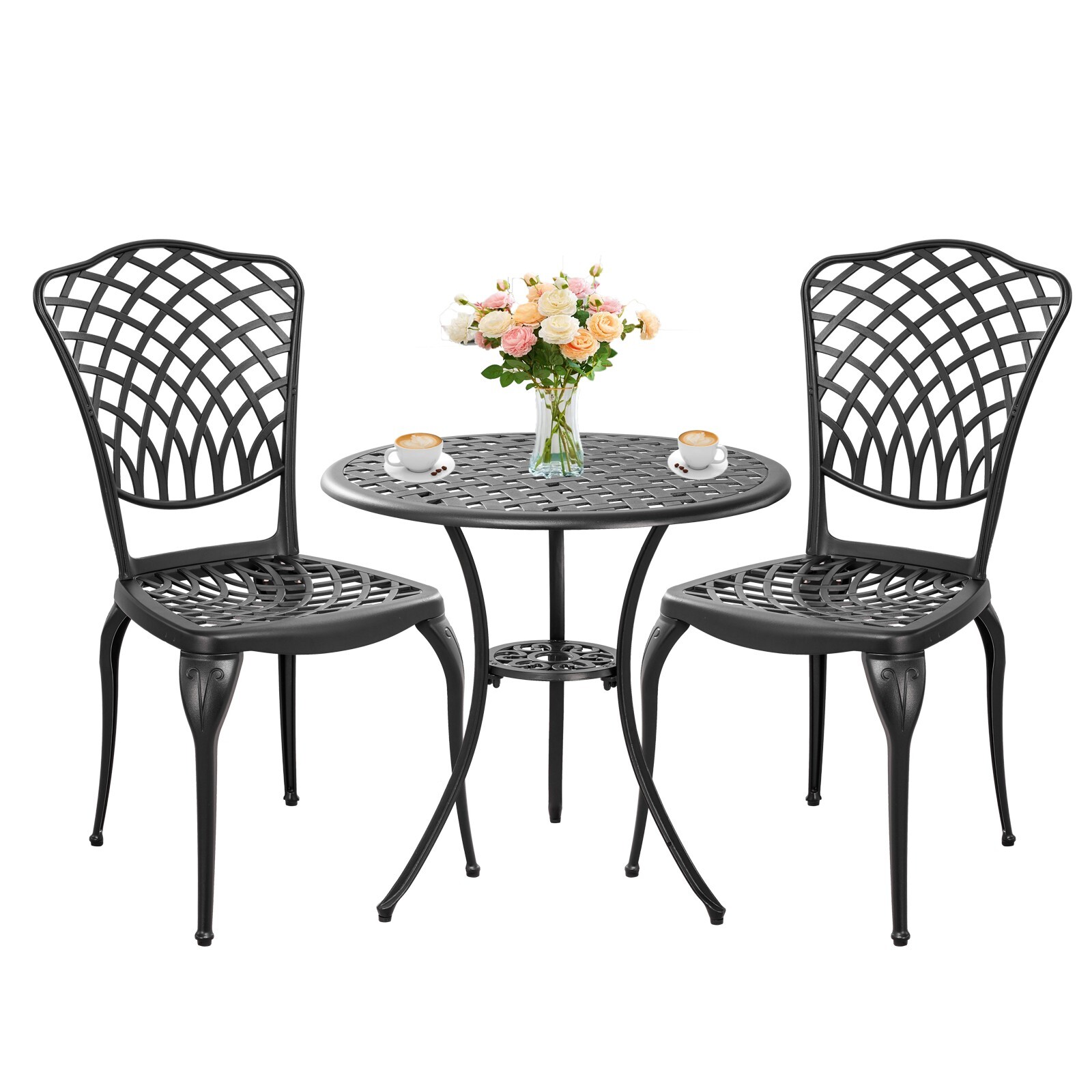 Bistro Set 3 Piece All Weather Outdoor Bistro Table and Chairs Set of 2 Black