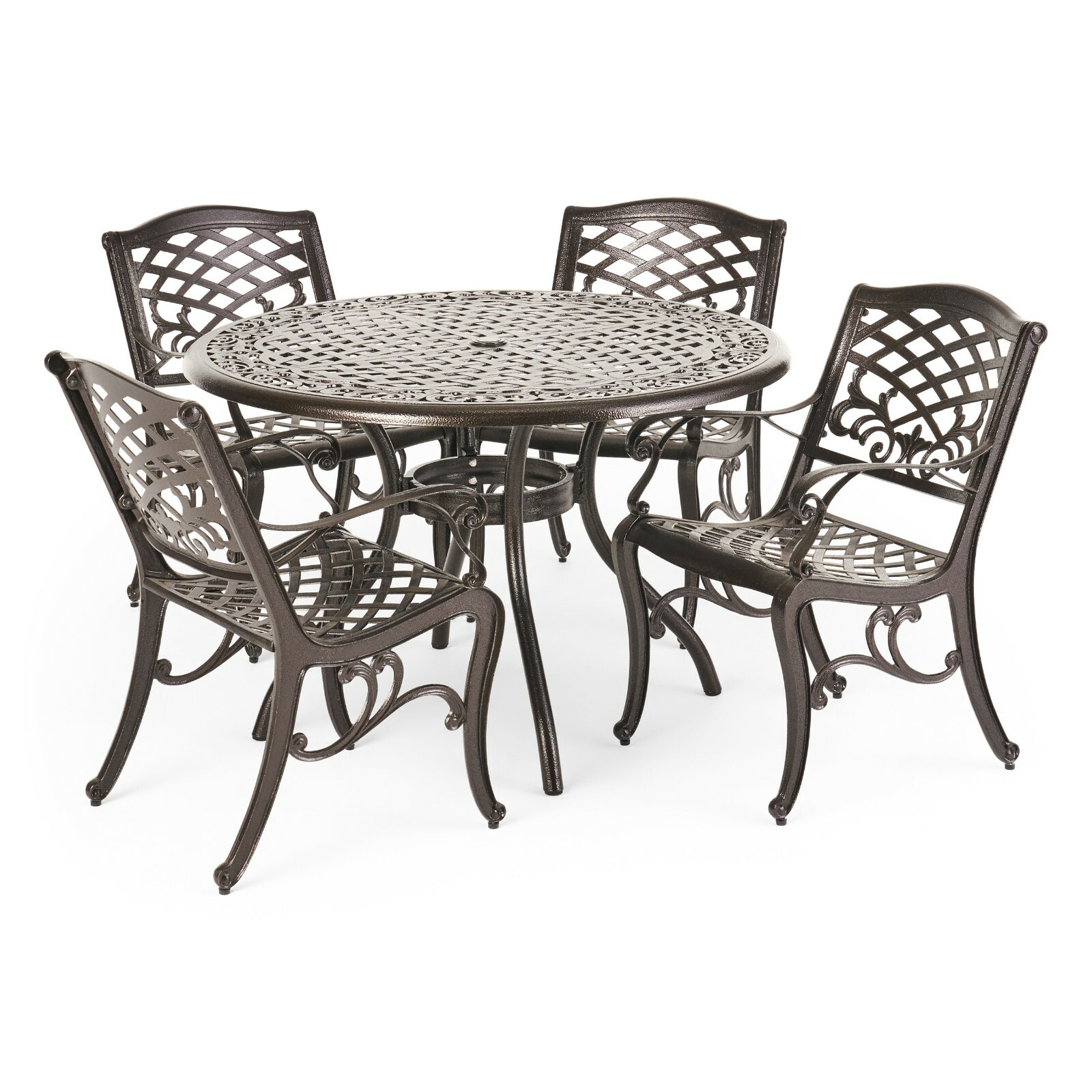 Covington Outdoor 5-Piece Bronze Cast Aluminum Dining Set with Umbrella Hole