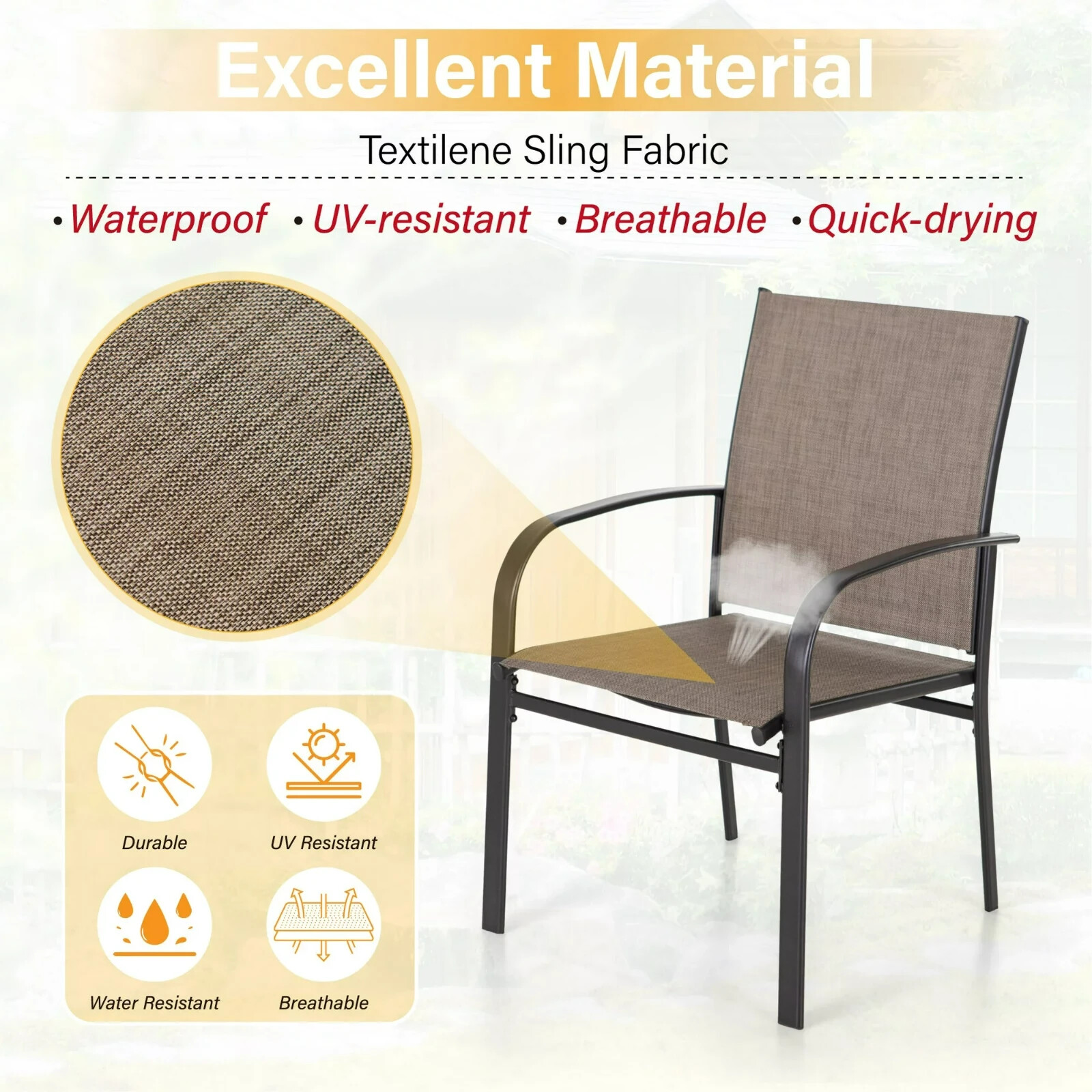 Outdoor Dining Set for 6 Person Metal Table & Fixed Chairs with Umbrella Hole