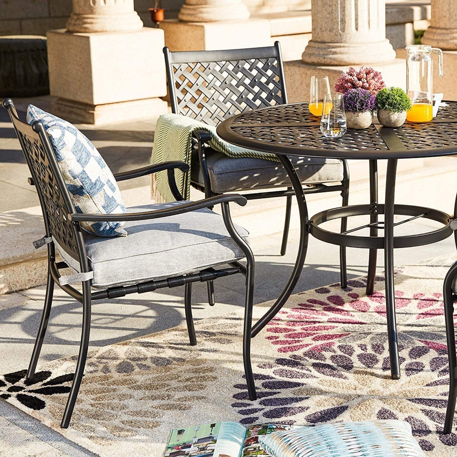 Garden Elements Outdoor 5-Piece Steel Patio Set, Table and 4 Chairs, Black