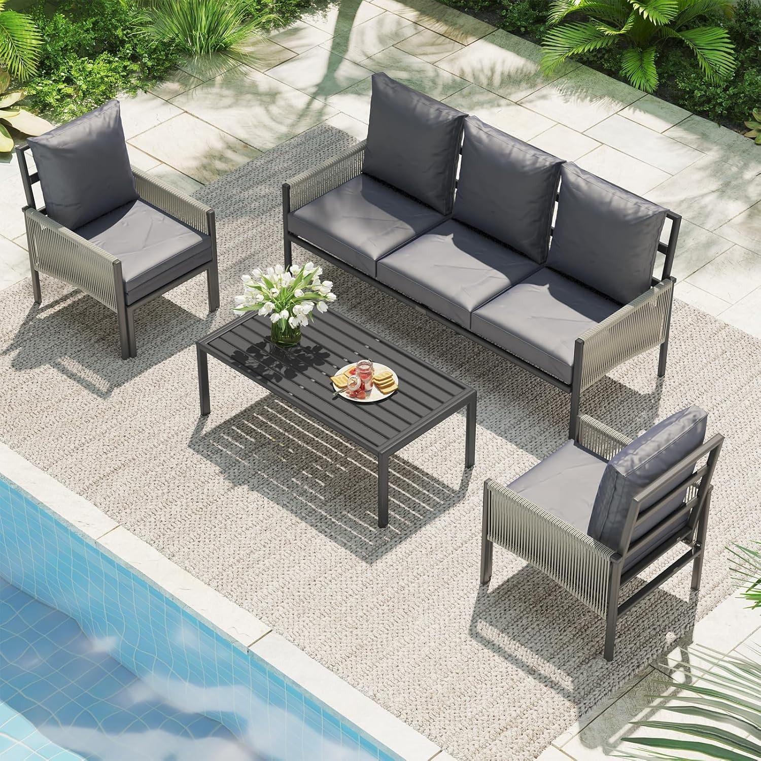 4-5 Seat Aluminum Patio Set Outdoor Sectional Sofa w/ Coffee Table Conversation