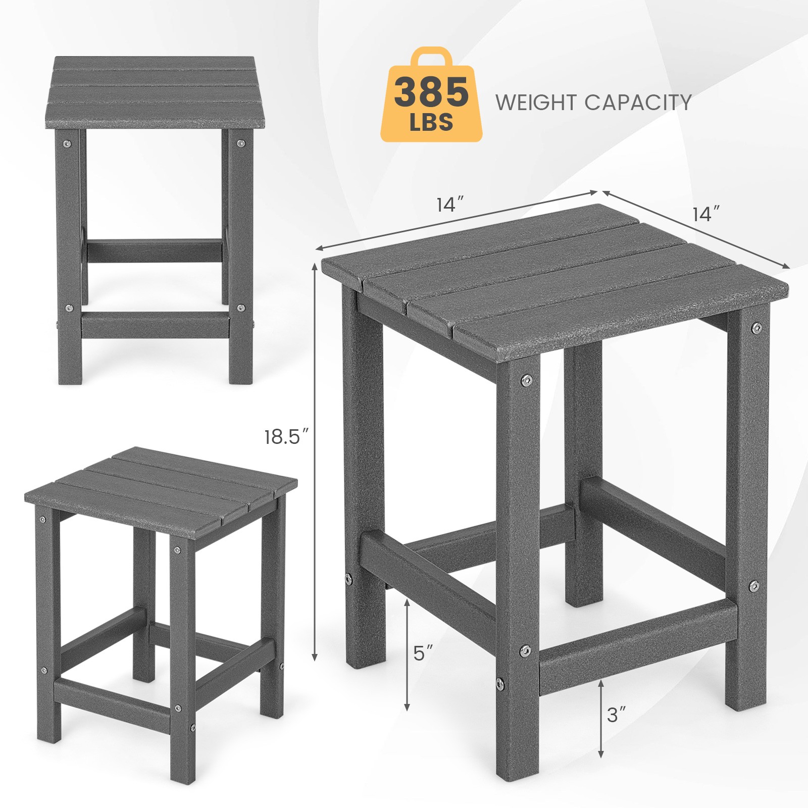 Patio 14″ Adirondack Side End Table HDPE Square Weather Resistant Garden Grey