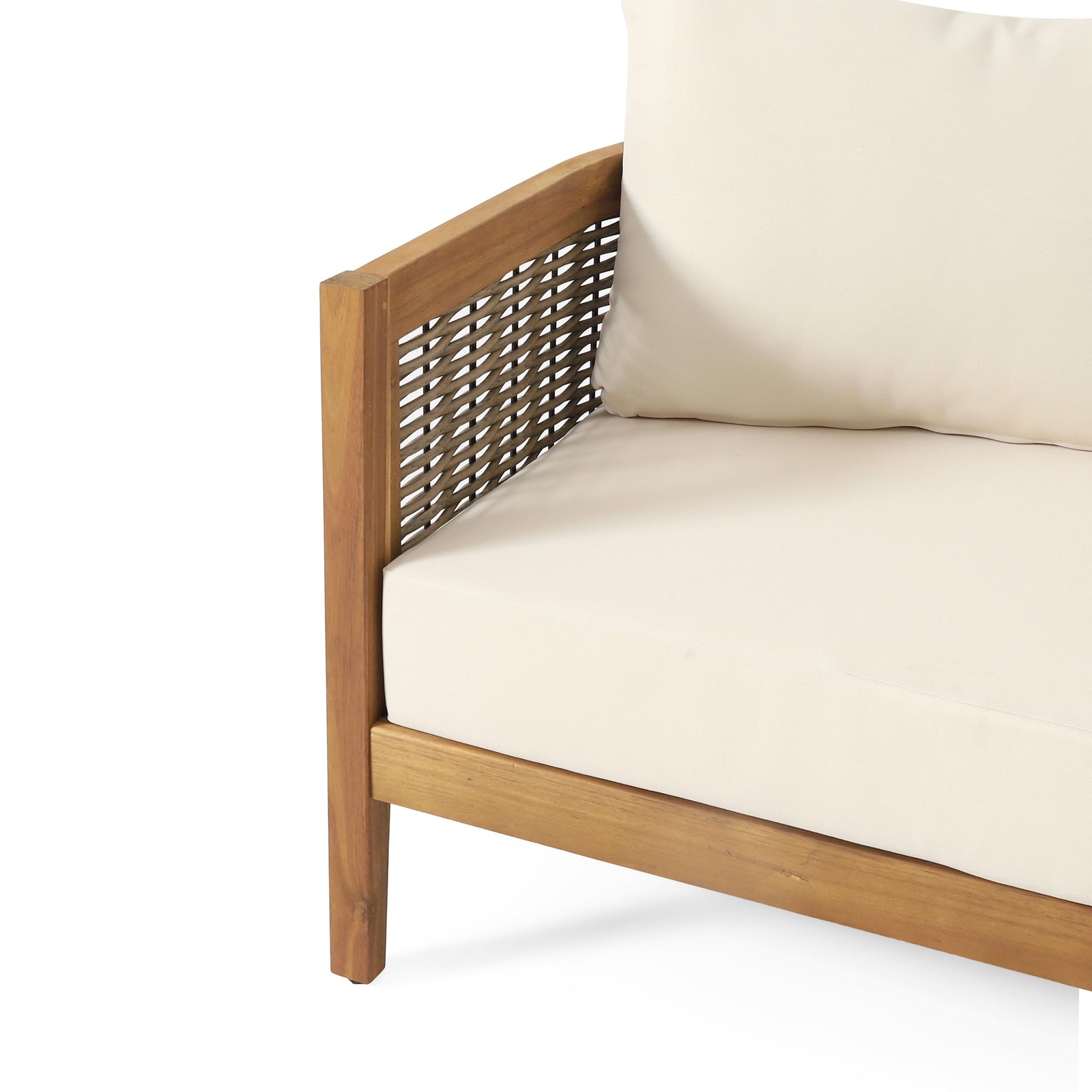 The Crowne Collection Outdoor Acacia Wood and Round Wicker 3 Seater Sofa