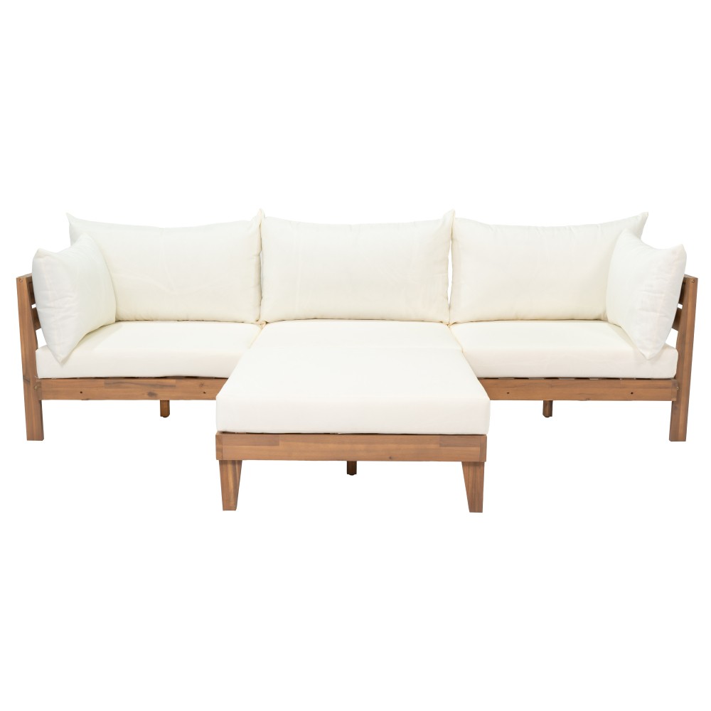 Acacia Wood Outdoor Convertible Sofa Daybed Patio Couch Backyard W/Beige Cushion