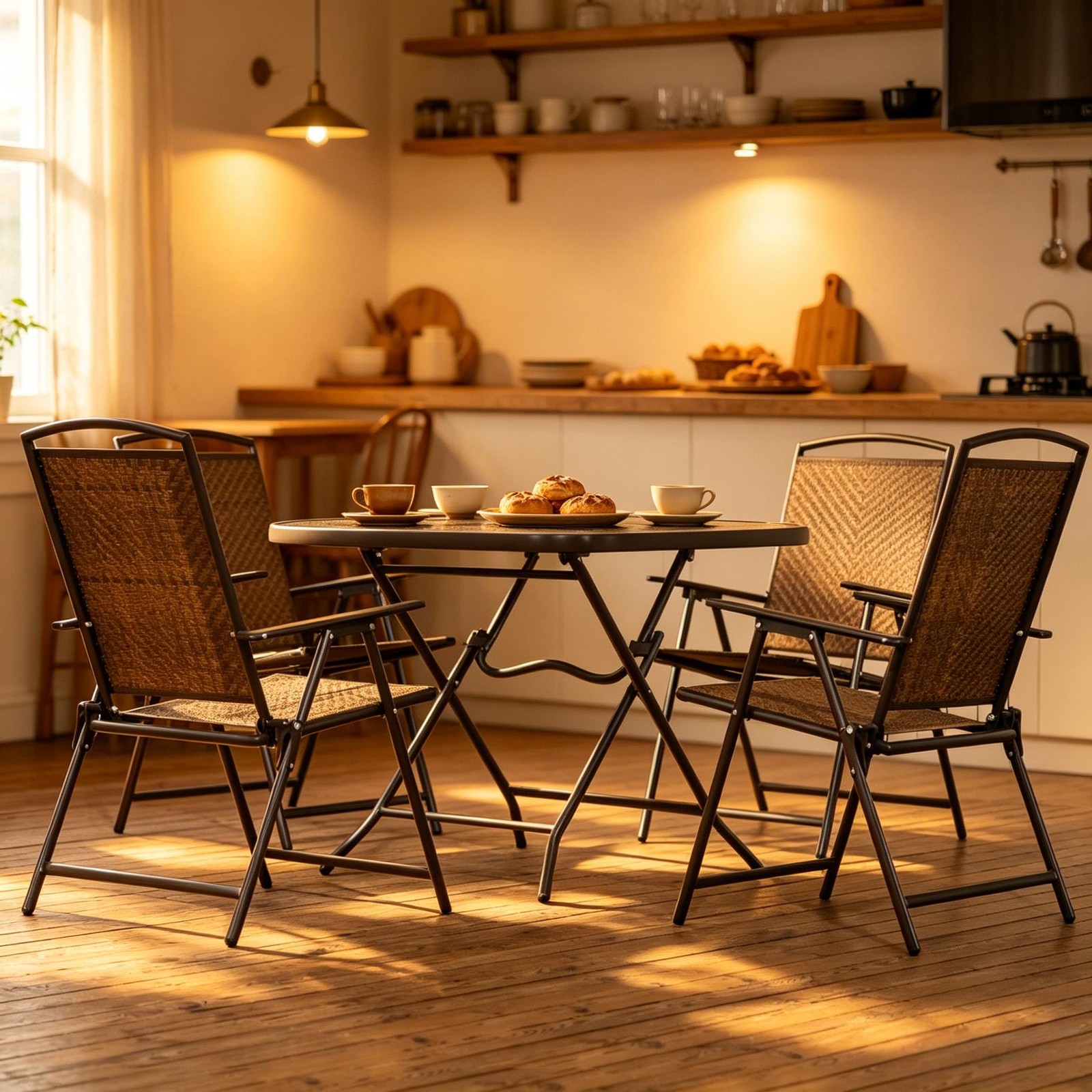 5-Piece Foldable Patio Dining Set with Tempered Glass Table & PE Wicker