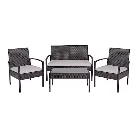 Flash Furniture Jj-S312-Gg Aransas Patio Set, Blk W/Stl Frame, 4 Pcs.