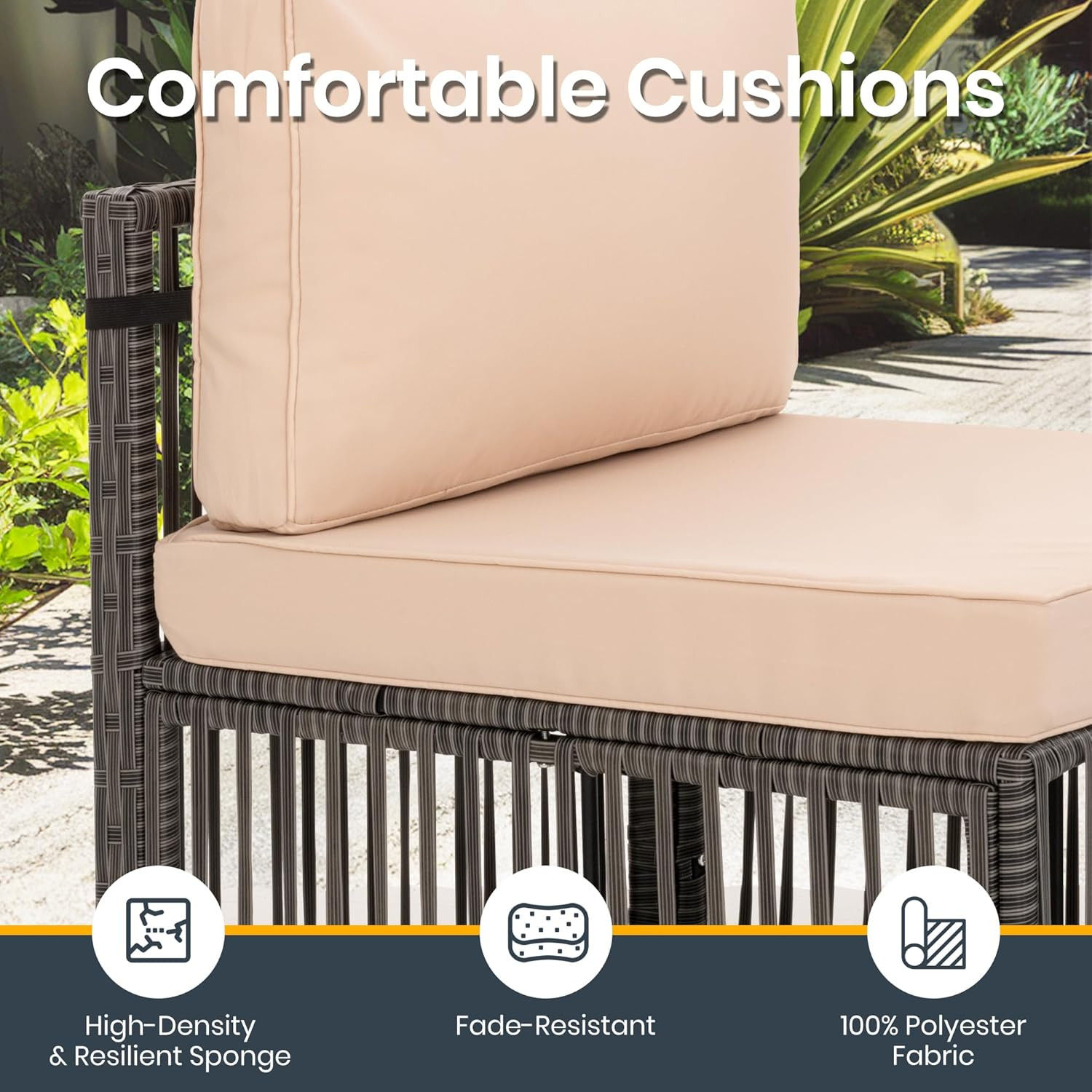 Large 7-Piece Wicker Outdoor Sectional Set with Washable Cushions and Table