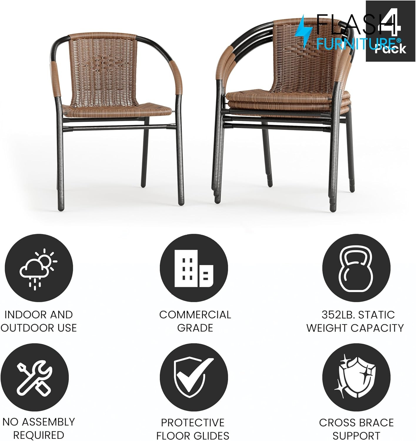 Flash Furniture Lila Modern Rattan Indoor/Outdoor Stackable Dining Chairs, Stack
