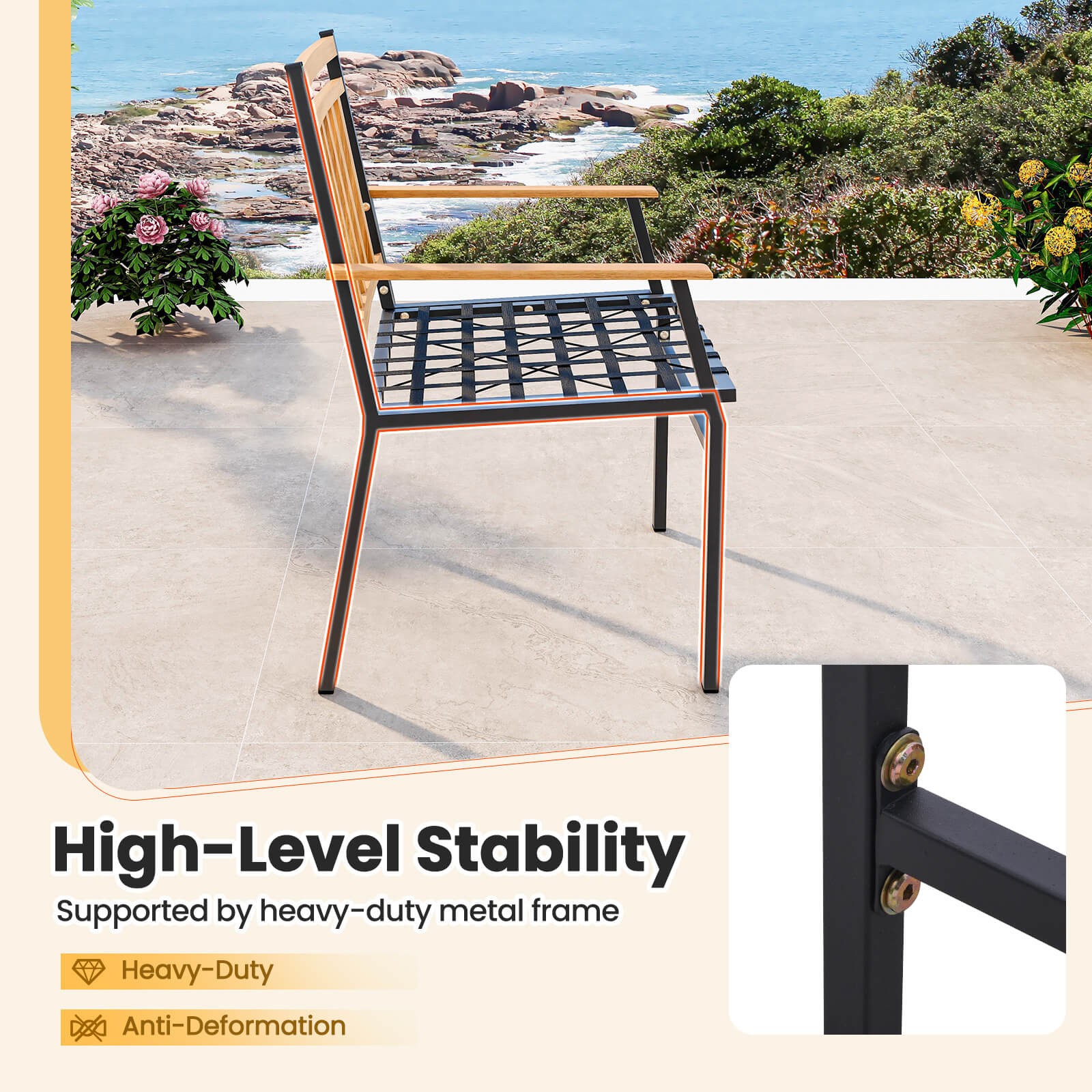 3 PCS Outdoor Furniture Set w/ Coffee Table Heavy-Duty Metal Frame for Balcony