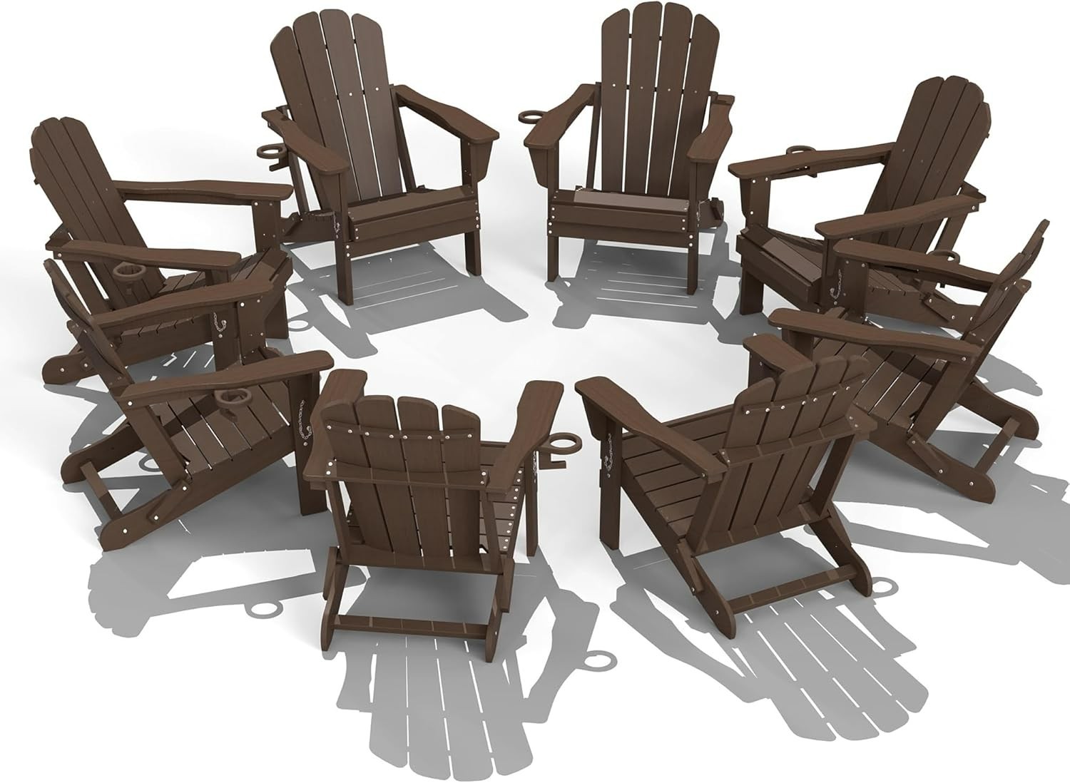 8pcs All-Weather HDPE Folding Adirondack Chair Fire Pit Chair w/Cup Holder,Khaki