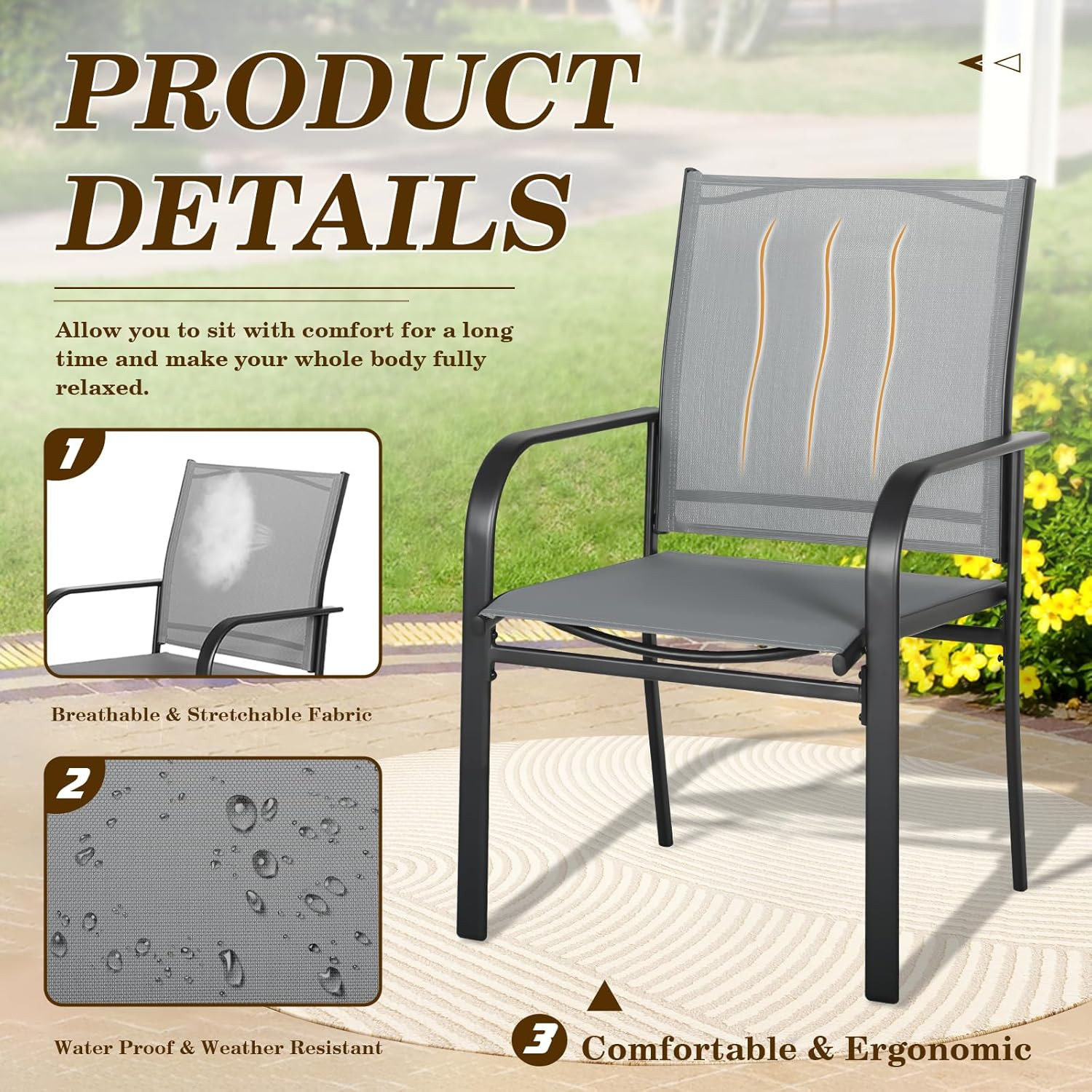 SUNCROWN 6 – Piece Outdoor Dining Set, Patio Furniture Set with 4 Textilene Dinn
