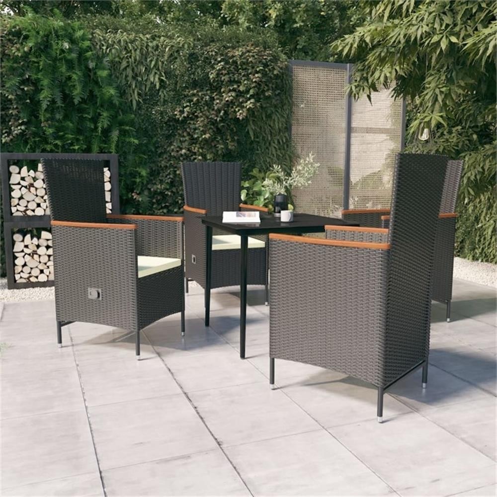 Bowery Hill Contemporary Garden Dining Set in Black and Cream White