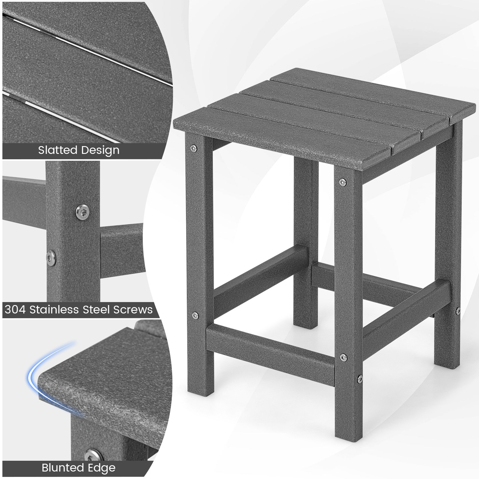 14″ Patio Adirondack Side End Table HDPE Square Weather Resistant Garden Grey