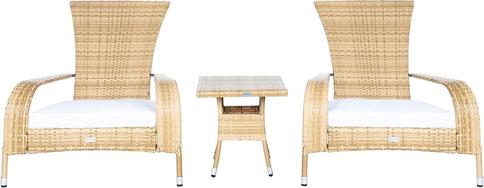 SAFAVIEH Outdoor – Edna 3-Piece Lounge Set – Natural & White – Steel Frame & Fau