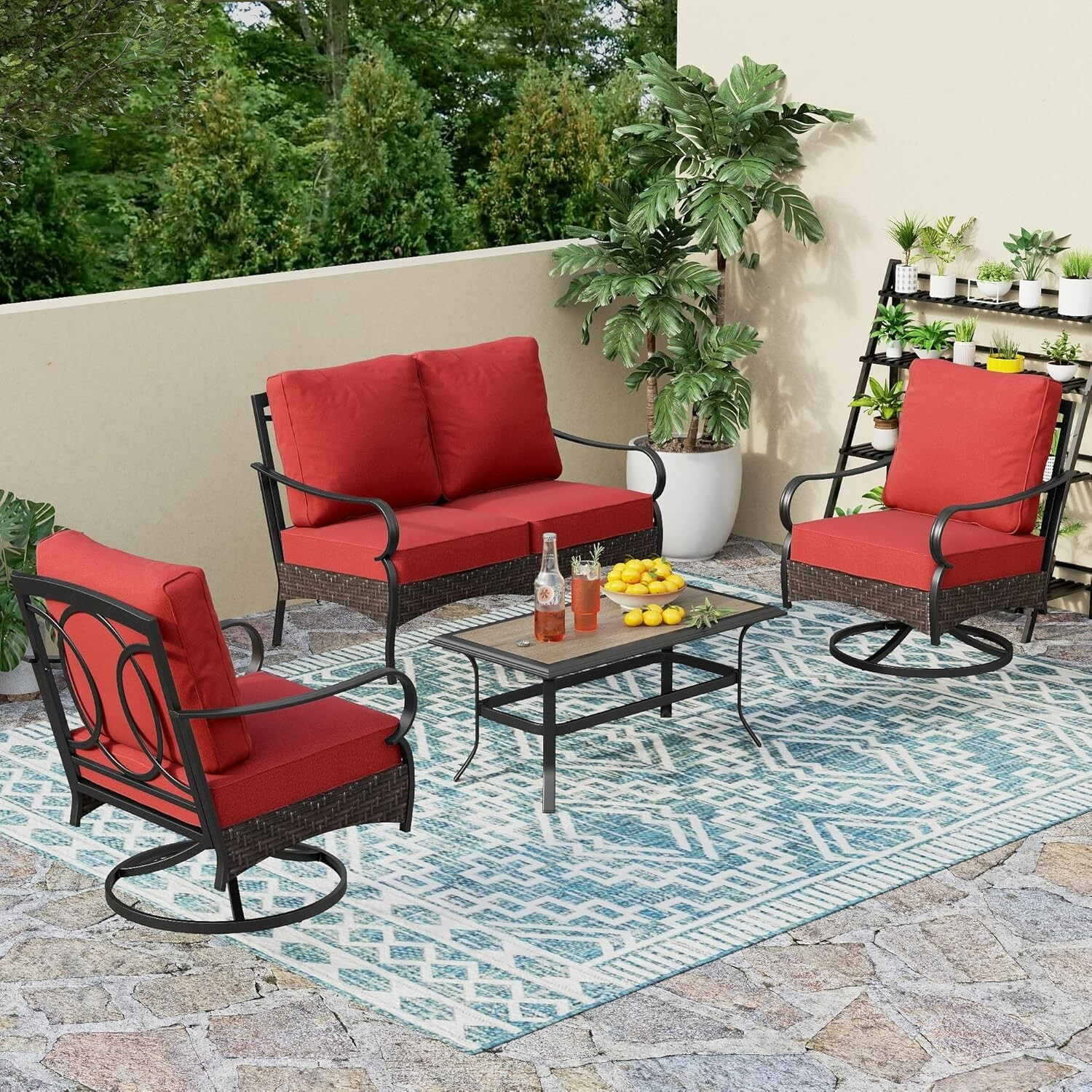 4Seats Outdoor Modern Patio Furniture Set Wicker Sofa Conversation Set for Porch
