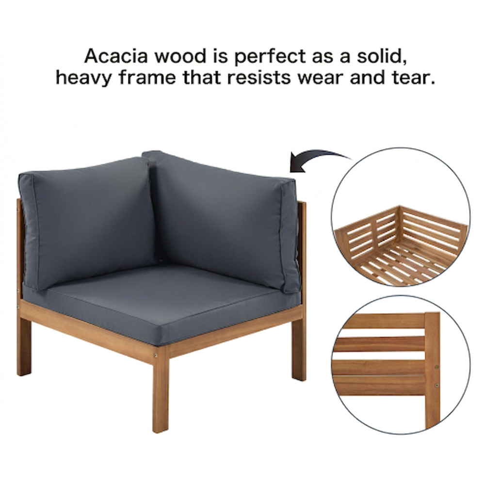 4PCS Acacia Wood Patio Sectional Sofa Set w/UV Protected Cushions & Coffee Table