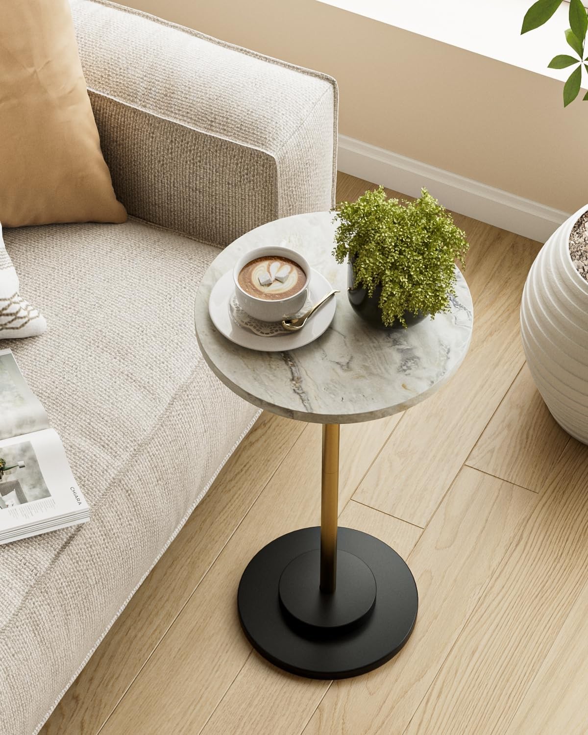 Round Side Table, Small Drink Table for Small Spaces, Modern Accent End