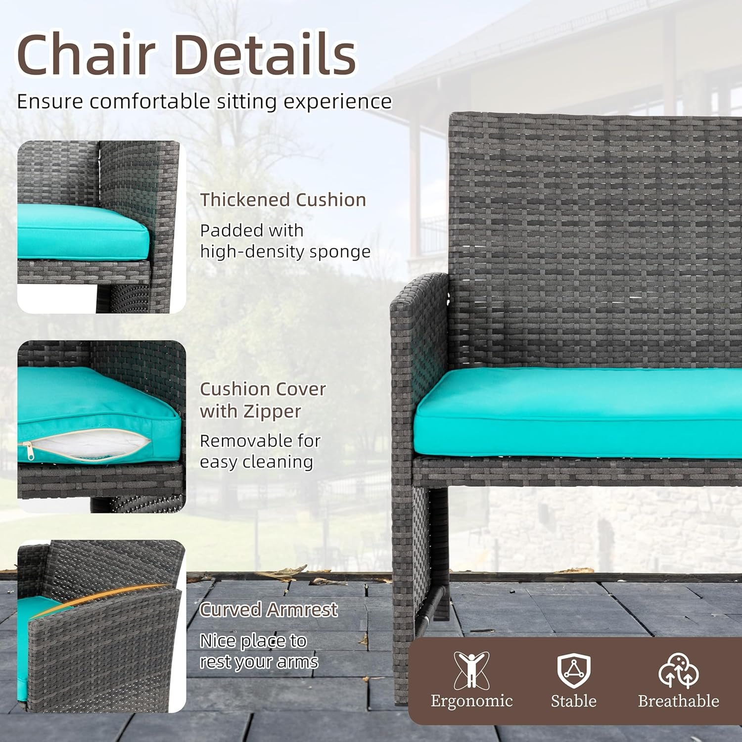 4 Piece Patio Ratten Set Outdoor Furniture Set Wicker Conversation Sets with Cus