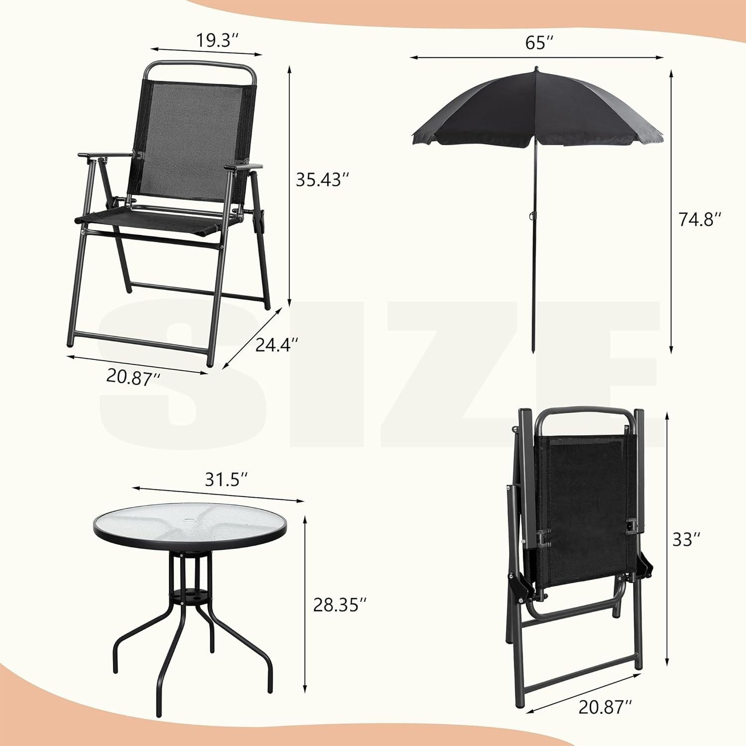 6 PC Folding Metal Table Patio Lawn Garden Deck Umbrella Furniture Umbrella Set