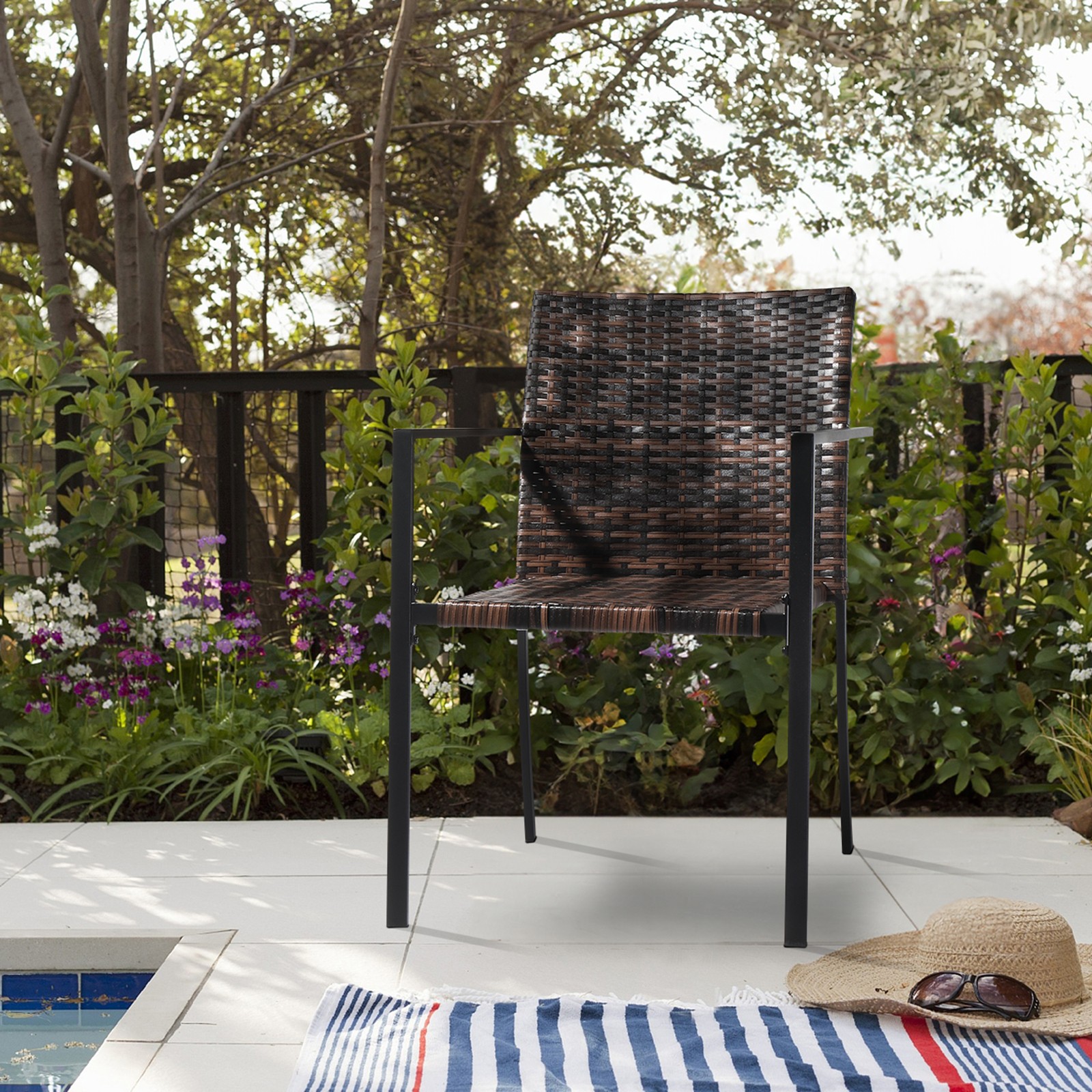 Set of 2 Stackable Outdoor Wicker Patio Dining Chairs AllWeatherFirepit Armchair