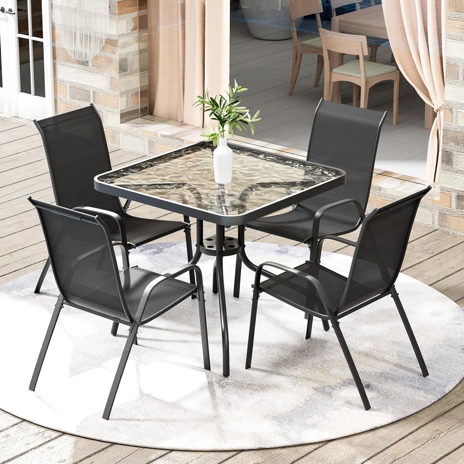 5 Piece Outdoor Patio Dining Set (Umbrella not Included), Porch Furniture with 4