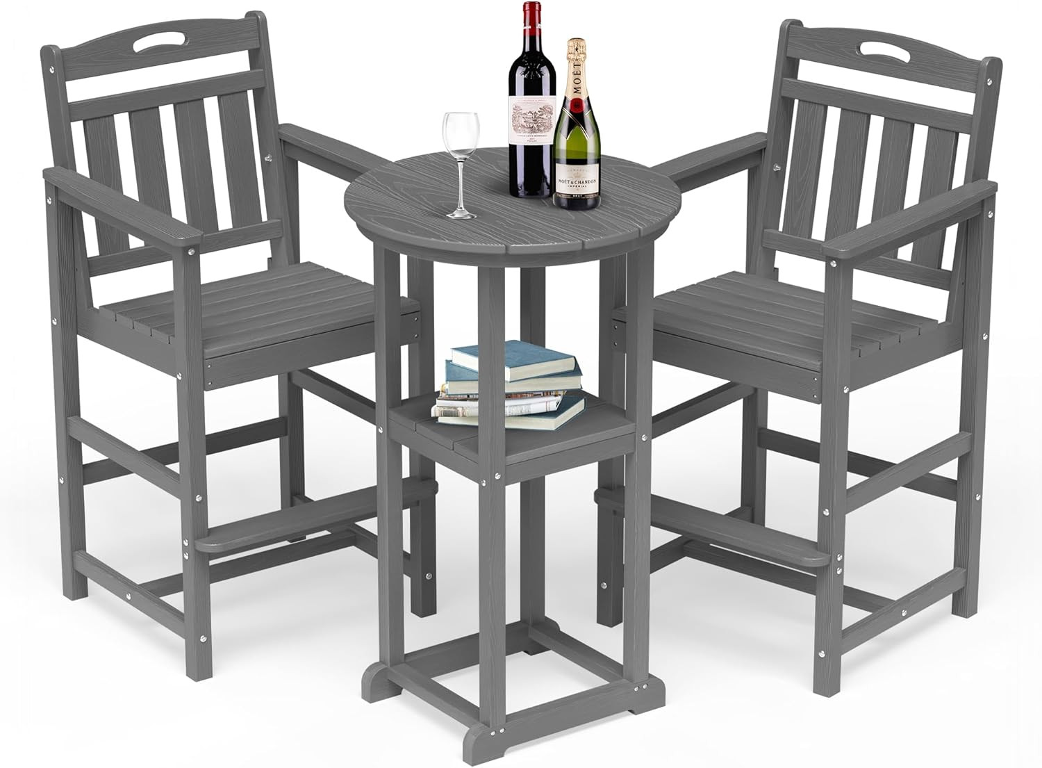 Outdoor Bistro Bar Set, Patio High Top Table and Bar Height Tall Adirondack Chai
