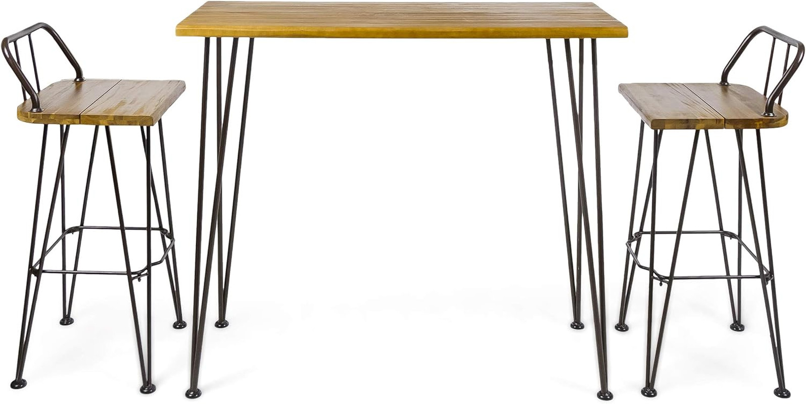 Denali Rustic Acacia Wood Bar Set with Iron Frame – Teak Finish