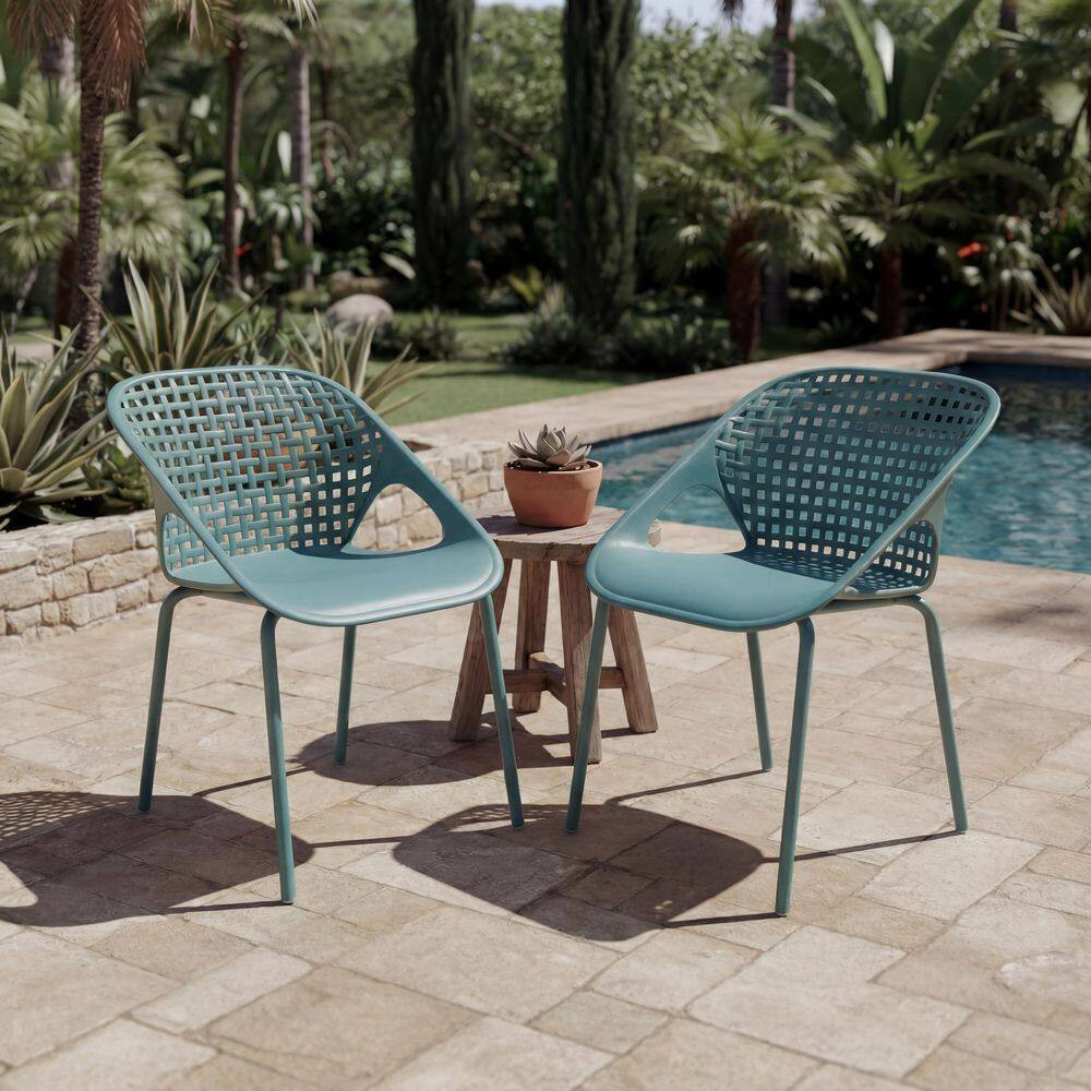 Willow Sky Blue Metal Frame Patio Outdoor Dining Chairs with Weather-Resistant P