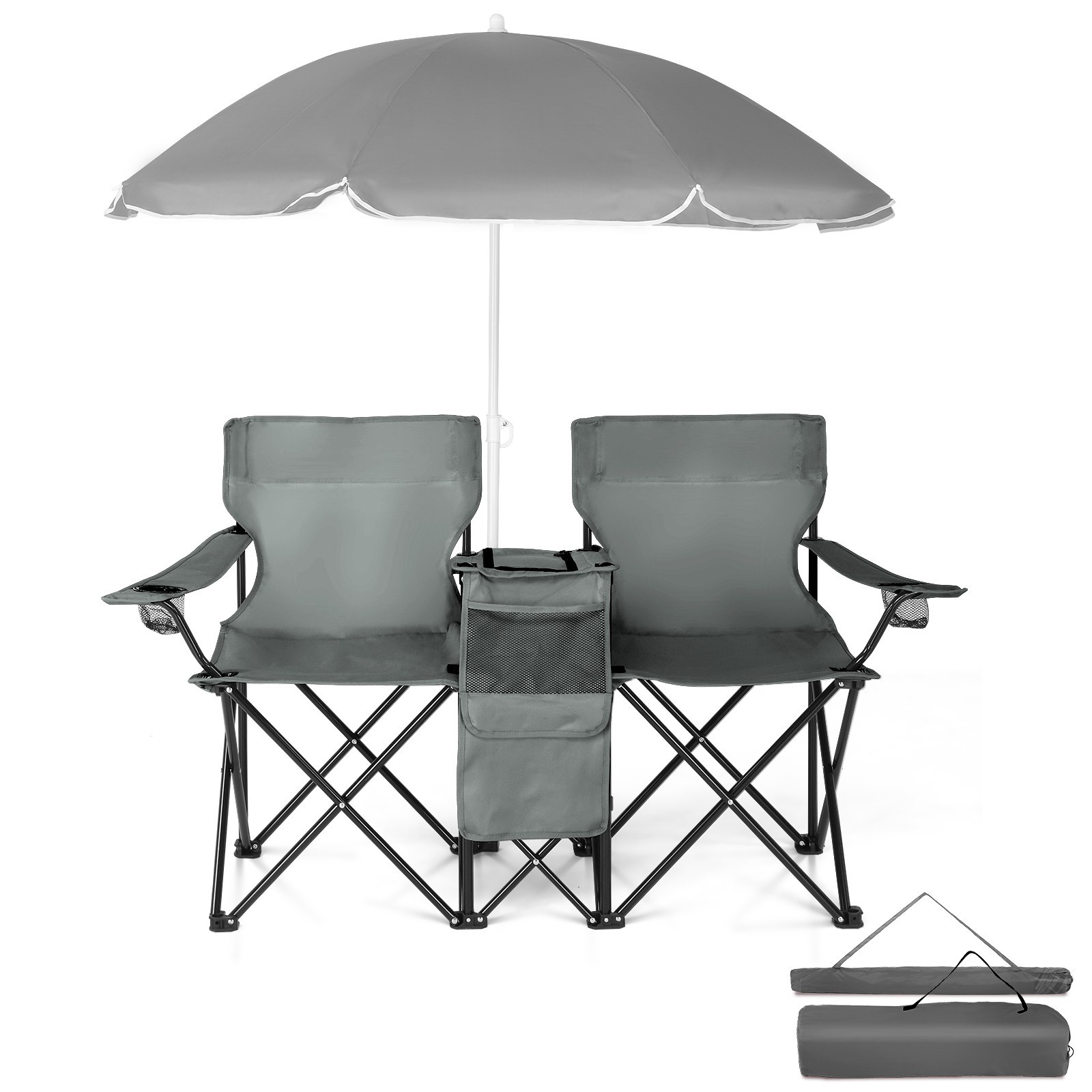 ❄️FREE SHIPPING!❄️2 Foldable Outdoor Chairs & Umbrellas 4 Camping or Tailgating!