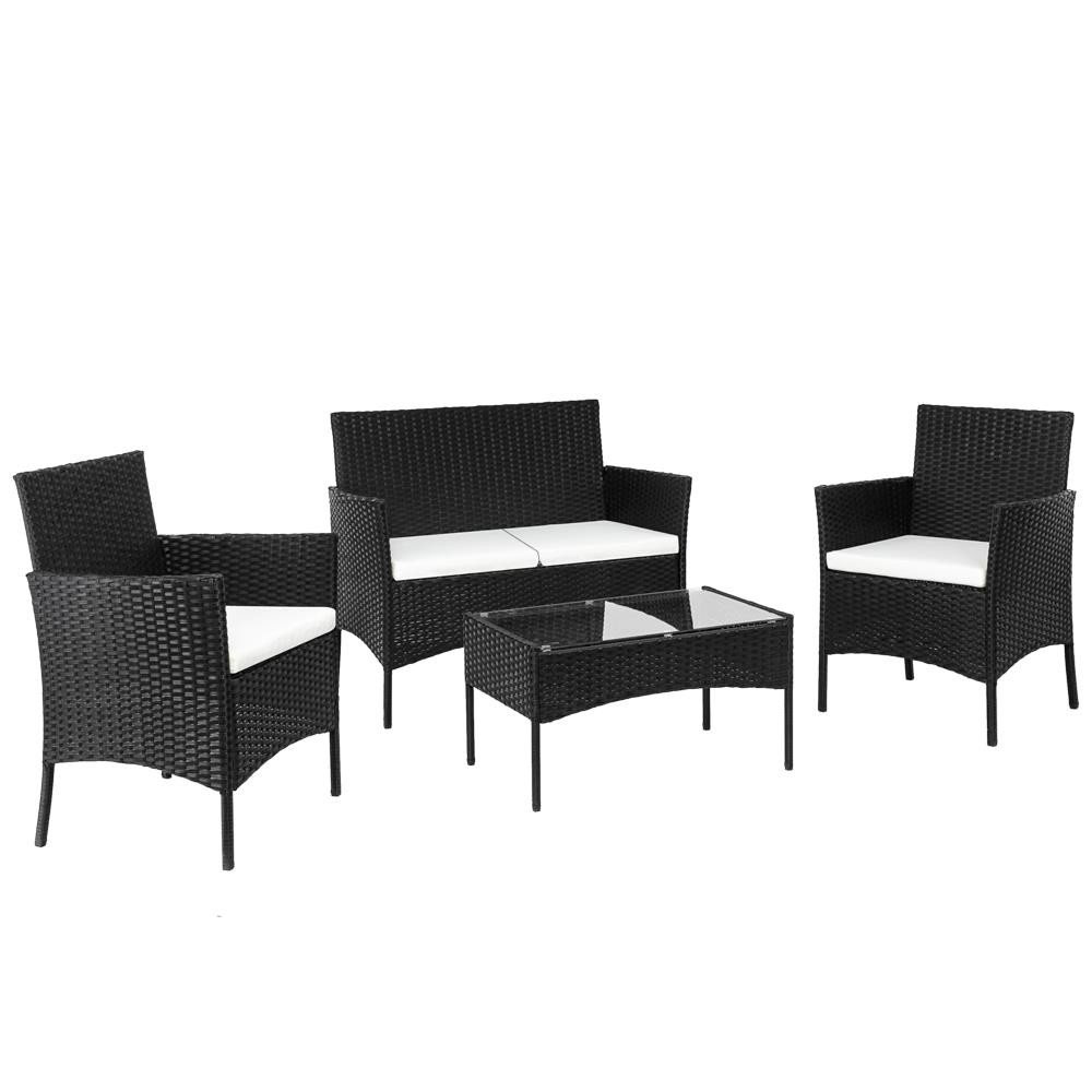 4 PCS Outdoor Patio PE Rattan Wicker Table Set Sofa Furniture w/ Cushion Black