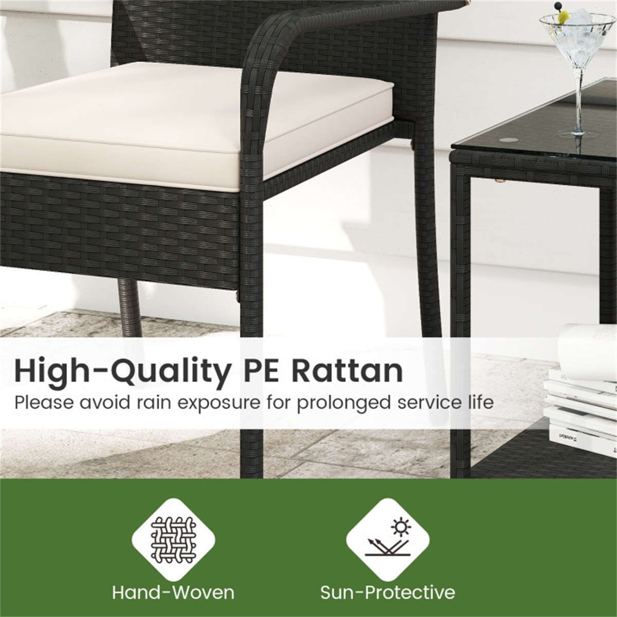 3-Piece Patio PE Wicker Bistro Set 2-Tier Side Table Outdoor Chair Set