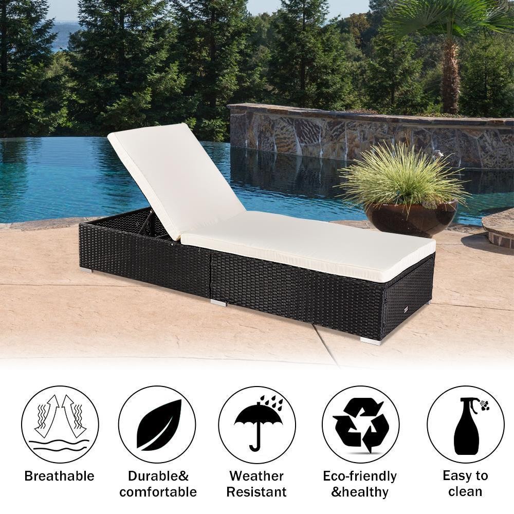 Outdoor Wicker Rattan Sunloungers Recliner Sun Bed Lounger Pool Garden US