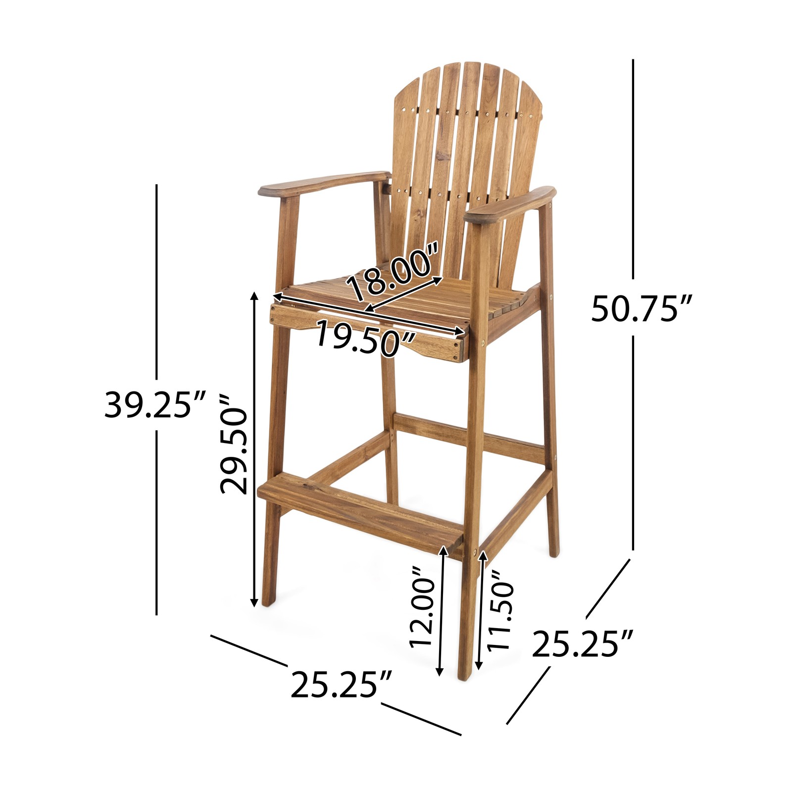 Acacia Wood Adirondack Barstools, Set of 2, Natural Stained