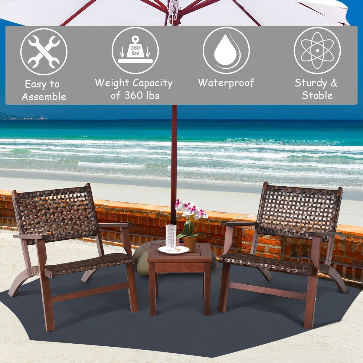 Chic 3-Piece Rattan Patio Set for Garden, Porch & Balcony Relaxation