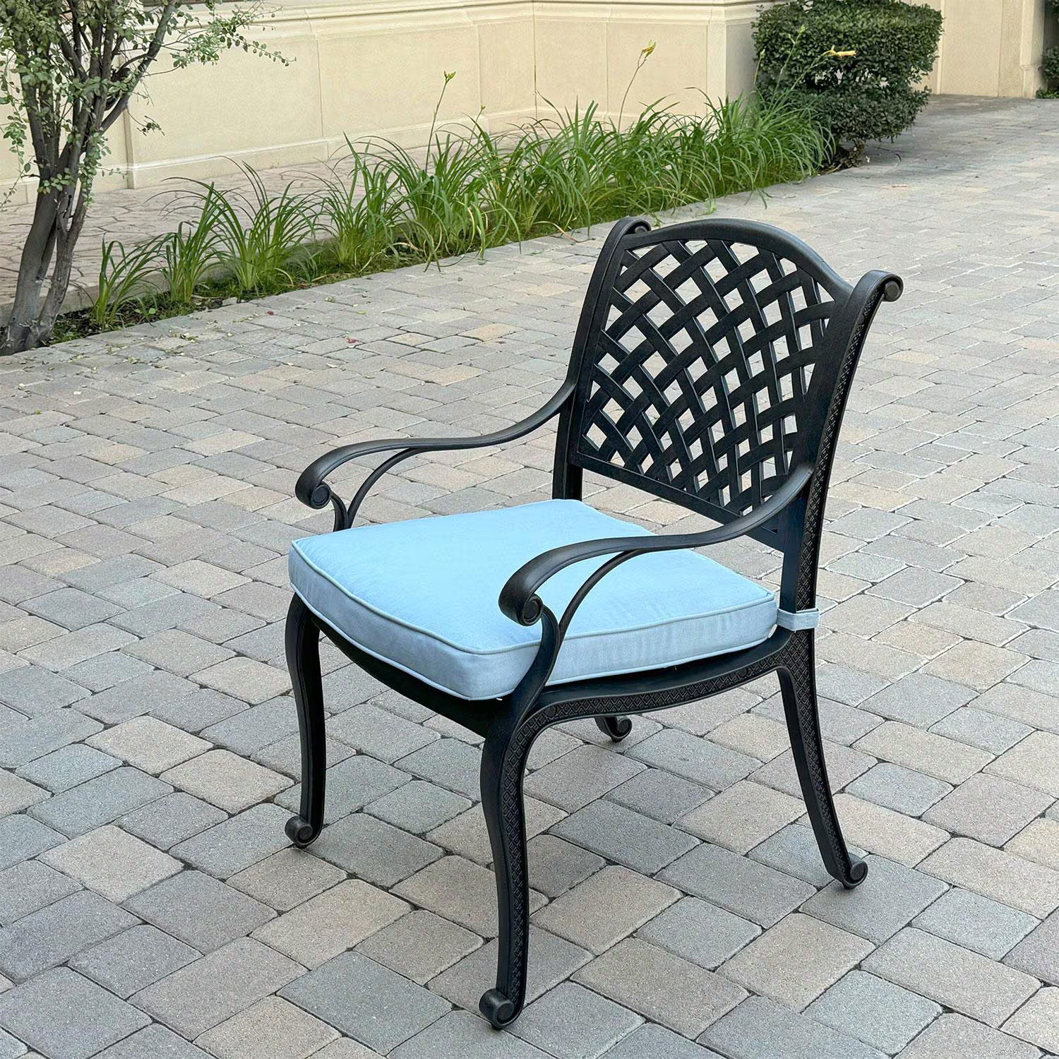 Nassau Cast Aluminum 4 Pc Set Dining Chair Set in Antique Bronze/Sky Blue by