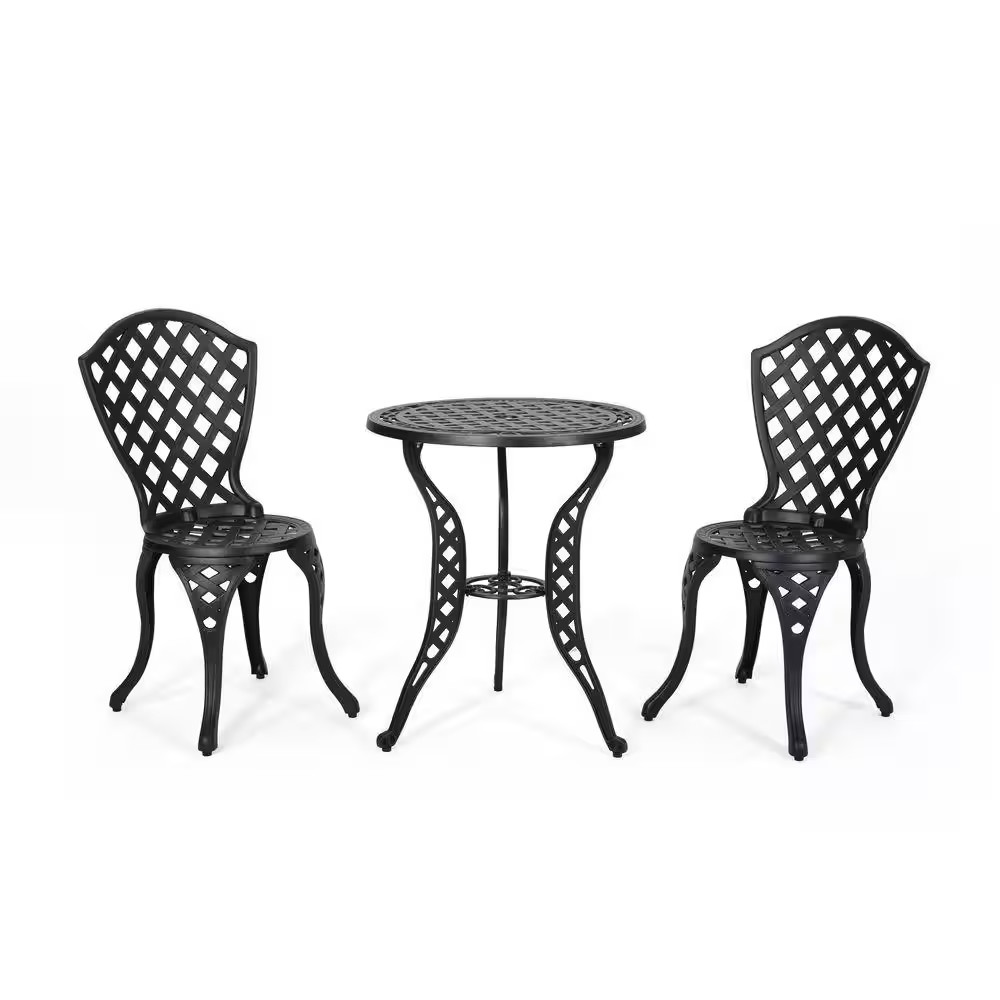 2 Piece Black Aluminum round Outdoor Bistro Table and Chairs Set for Patio Balco