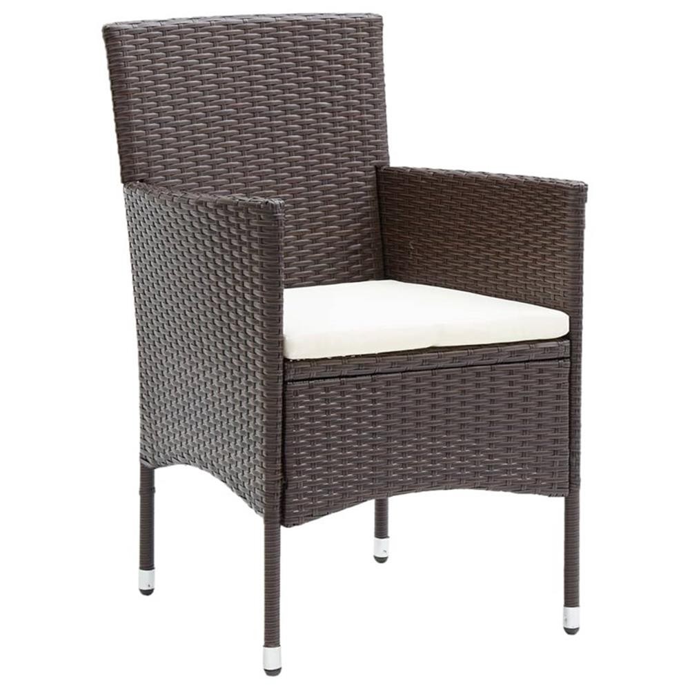 Bowery Hill Contemporary Poly Rattan Dining Set in Brown/Cream White