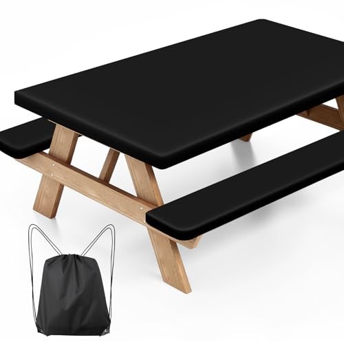 Picnic Table Cover with Bench Covers, Fitted 6ft Waterproof Tablecloth Black